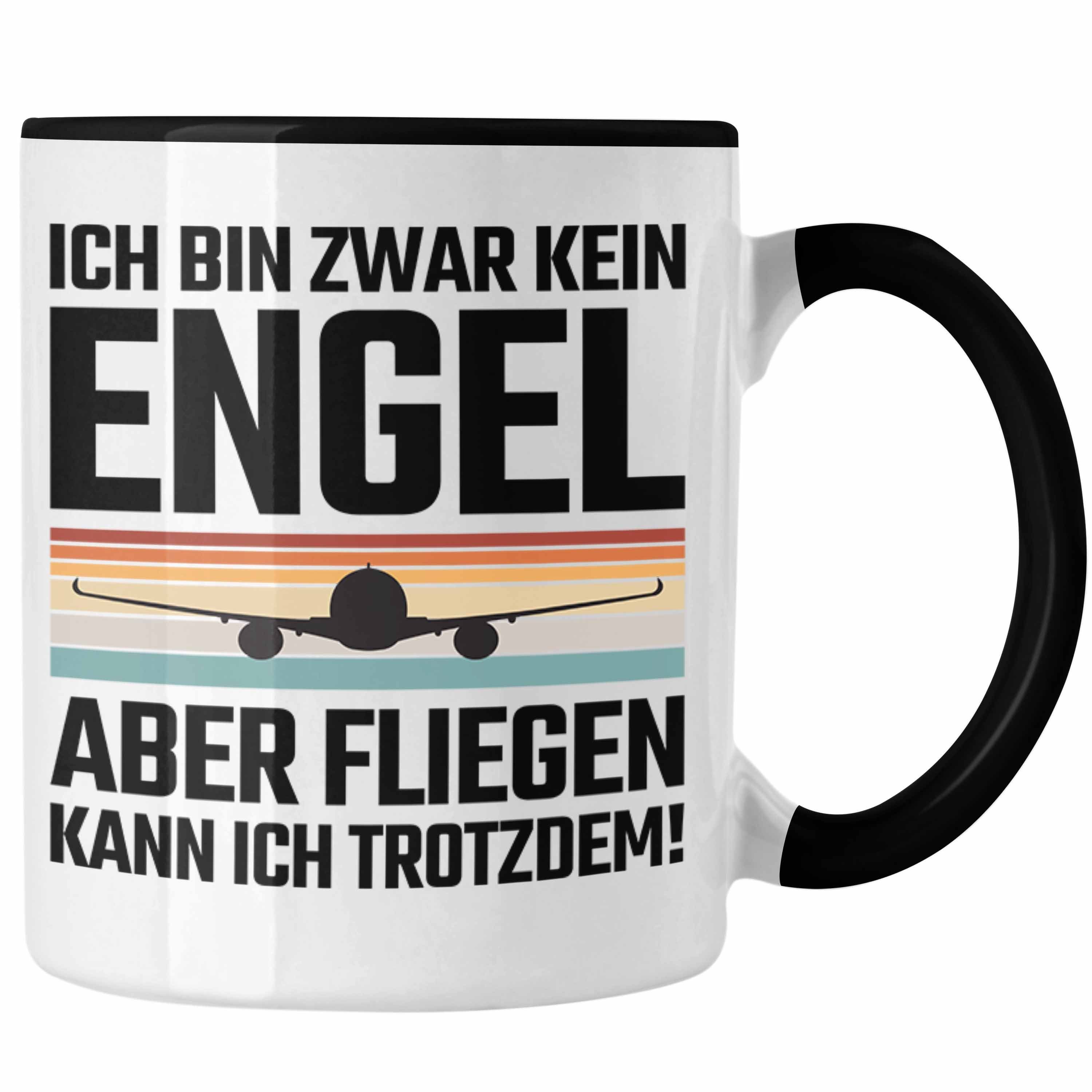 Geschenkidee Engel Tasse Schwarz Geschenk Piloten - Fliegen Trendation Kaffeetasse Flugzeug Kein Trendation Tasse Pilot