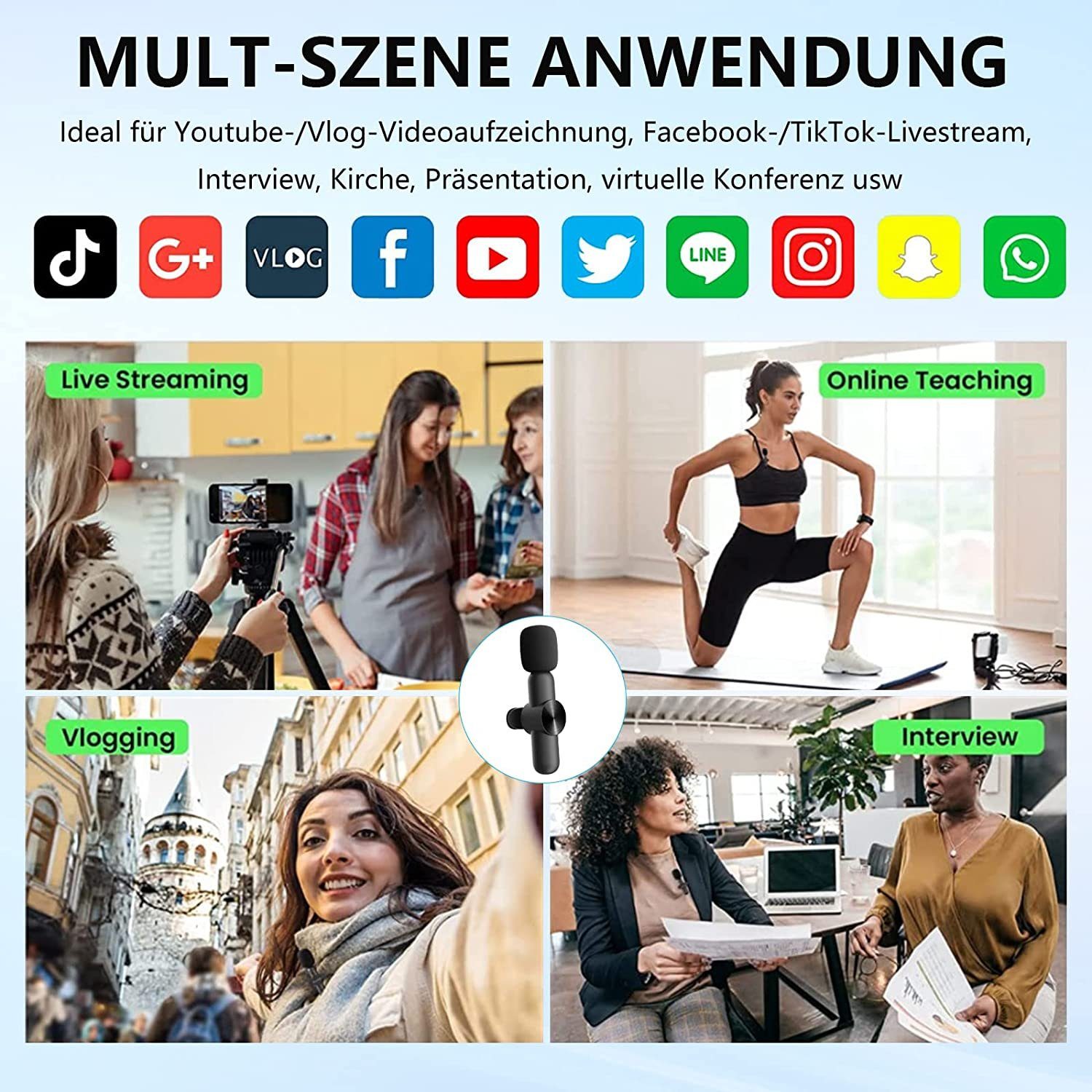 autolock Mikrofon Kabelloses Lavalier-Mikrofon,Mini Mikrofon für Smartphone, automatische Synchronisierung,Keine APP und Bluetooth erforden