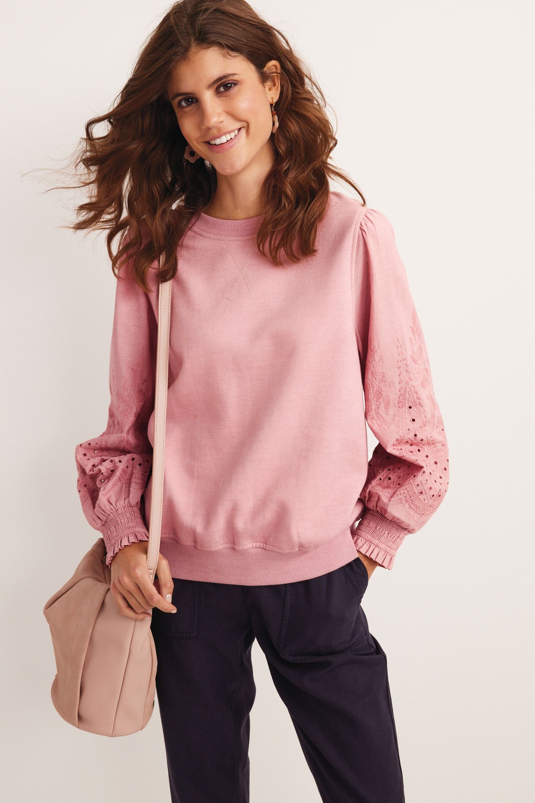 Next Sweatshirt Sweatshirt mit Lochstickerei an den Ärmeln (1-tlg) günstig online kaufen