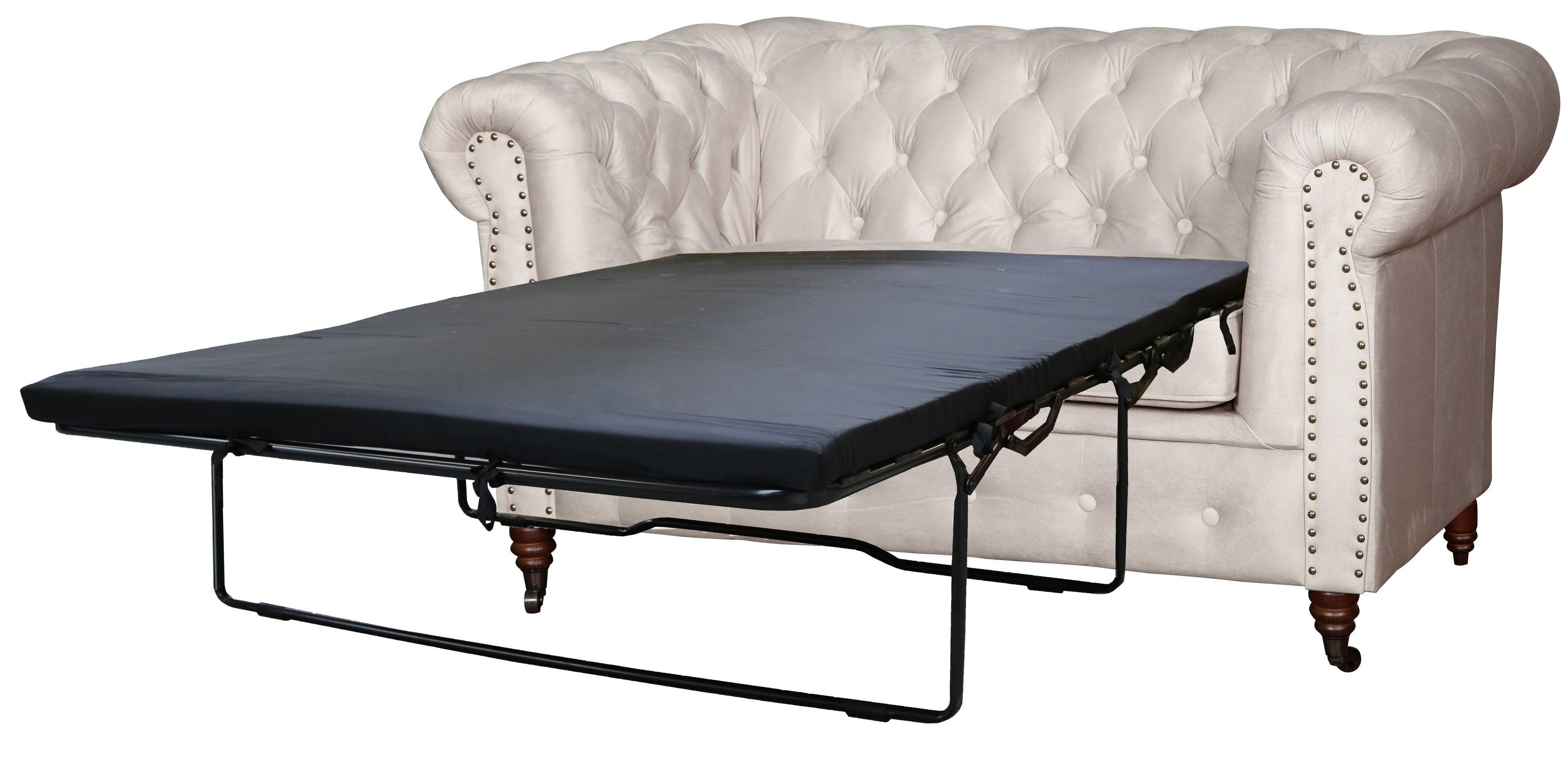 Schlafsofa Chesterfield Bürosessel mit Schlafsofa-Funktion in Weiß und Holzfüßen