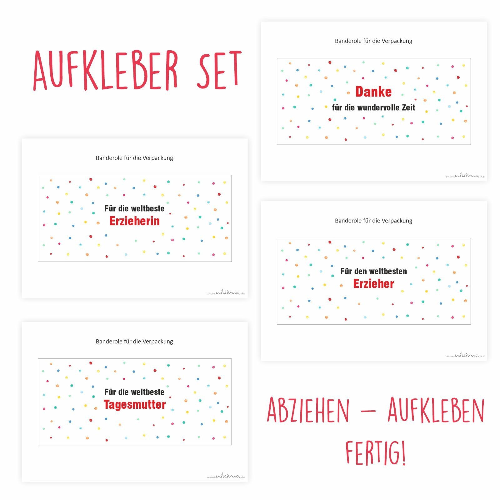 nikima Packpapier AUFKLEBER SET - Duplo Danke Abschiedsgeschenk Erzieher Erzieherin