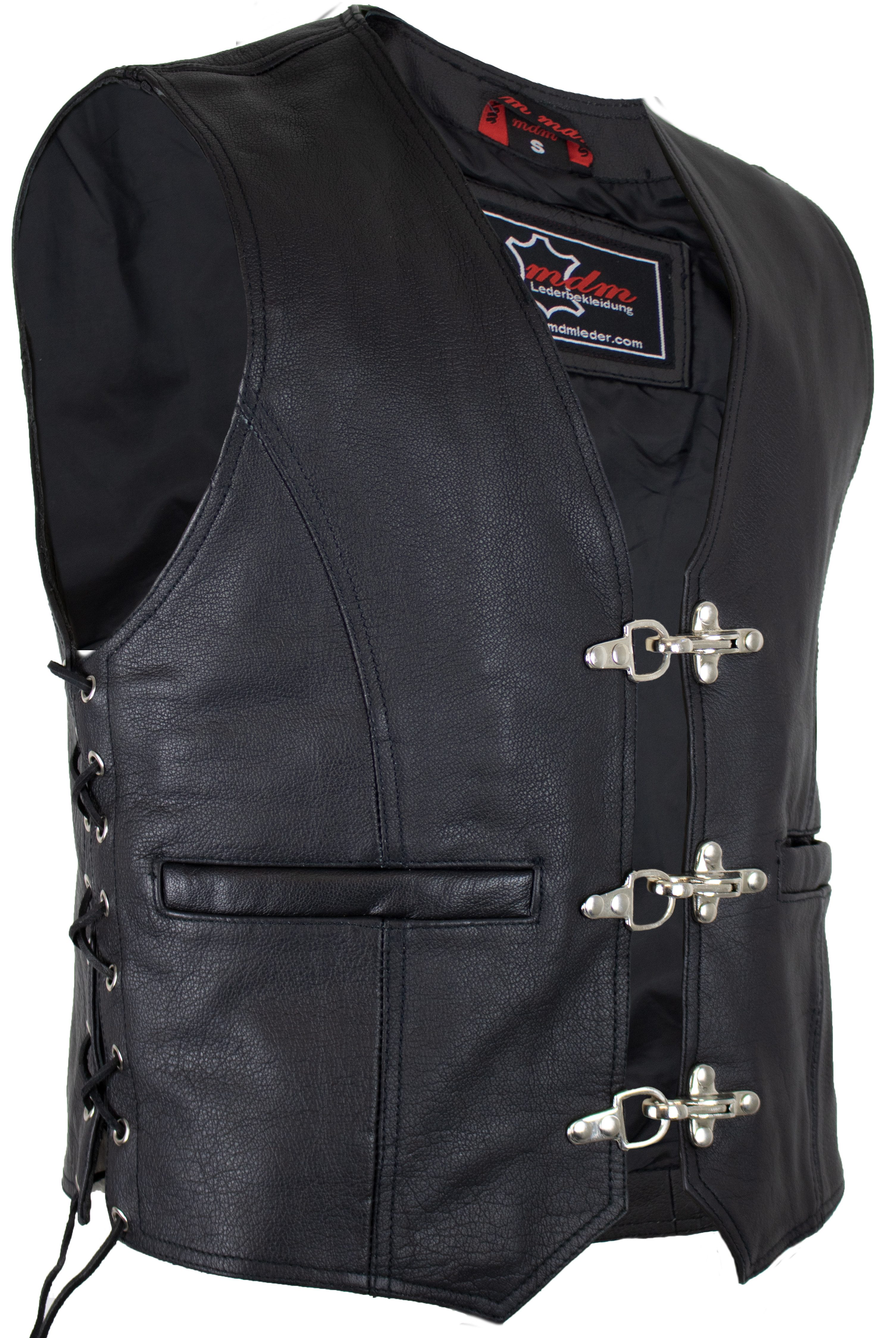 MDM Lederweste Herren Lederweste in schwarz (Herren Biker Lederweste, Lederkutte, Rockerweste) Echtes Leder