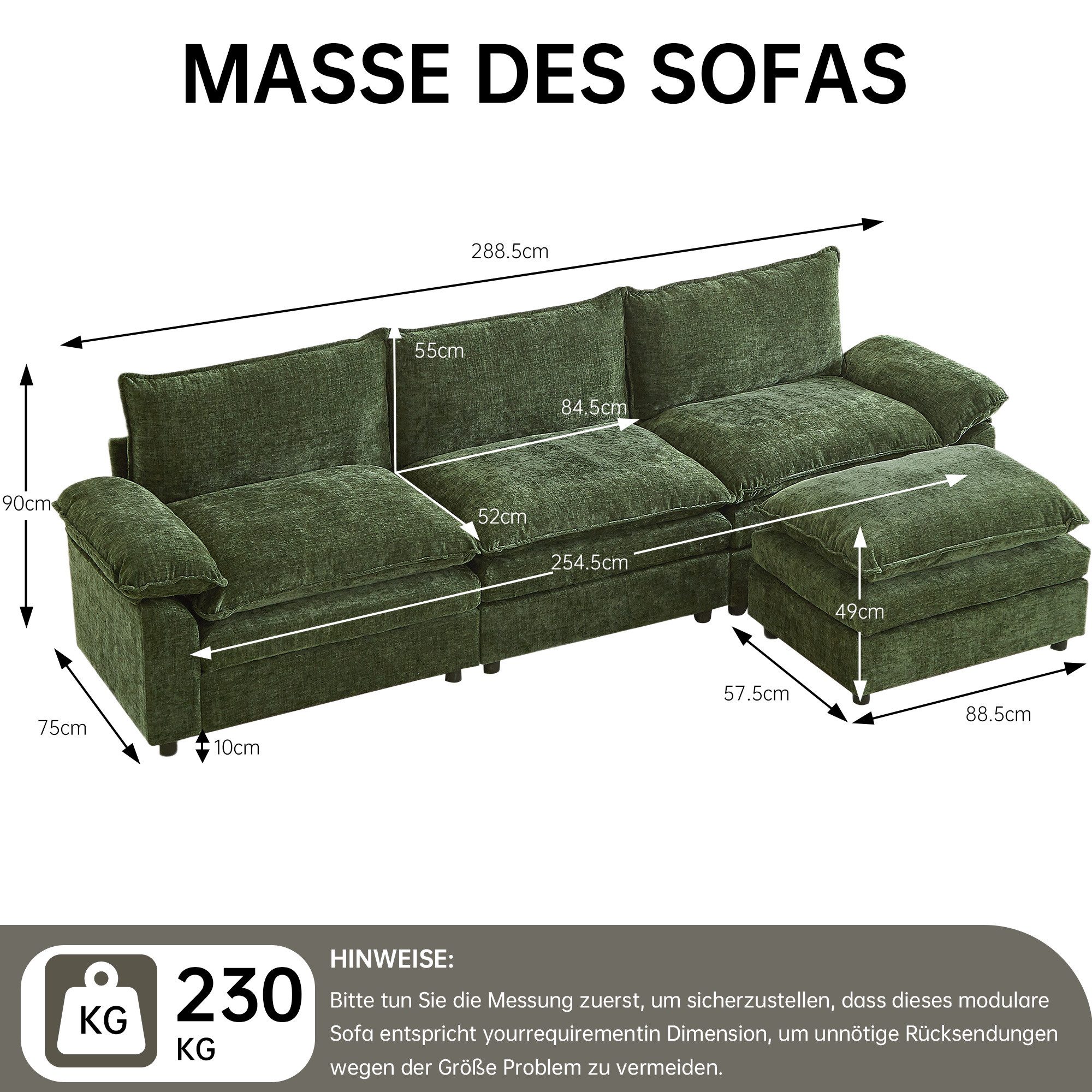 Jiexi Wohnlandschaft Modulares Sofa aus Chenille Freie Kombination Wohnlandschaft – Bild 5 von 5