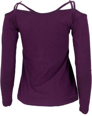 Guru-Shop Longsleeve Goa Shirt, Boho Shirt - plum alternative Bekleidung