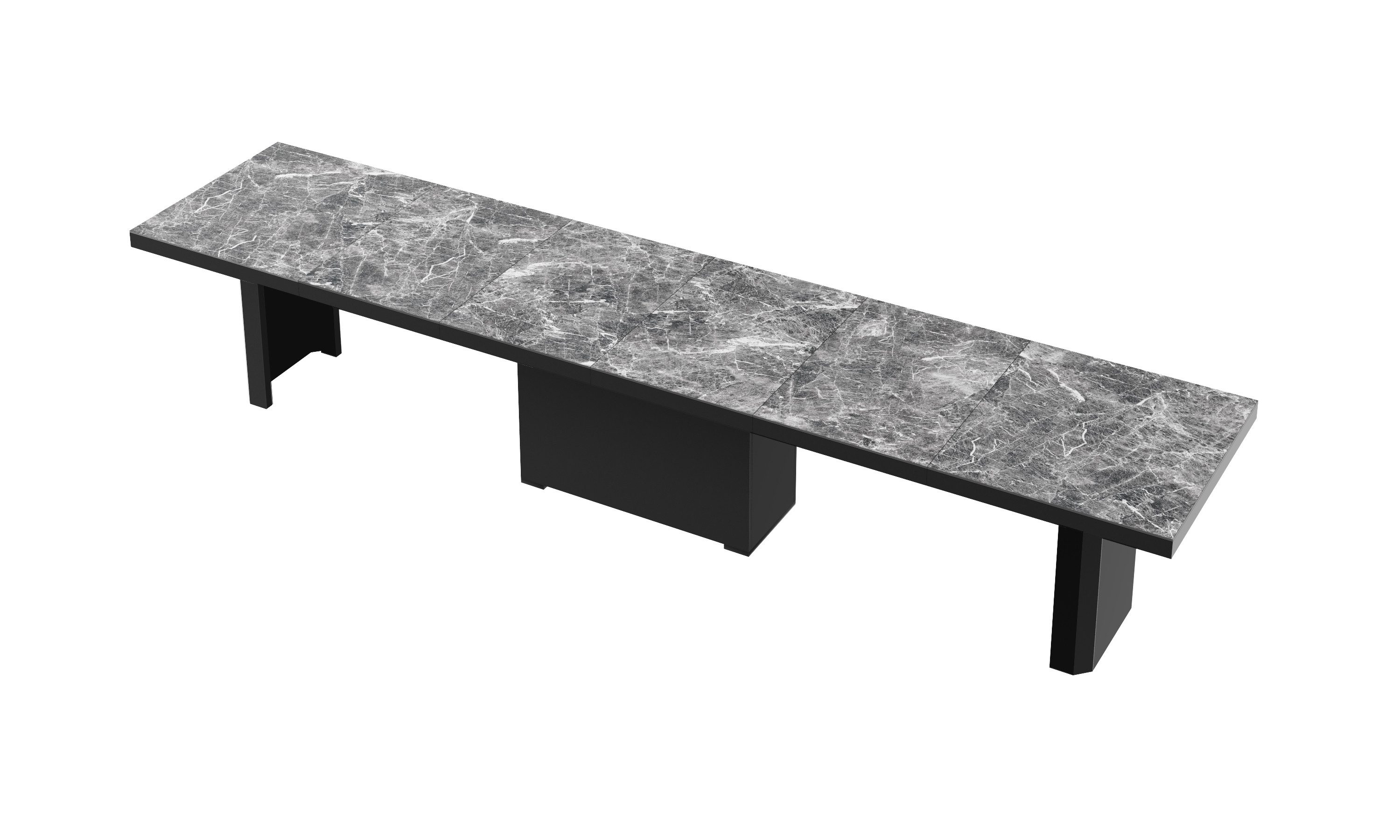 designimpex Esstisch Design Tisch HE-444 Marmor dunkel - Schwarz Hochglanz XXL ausziehbar