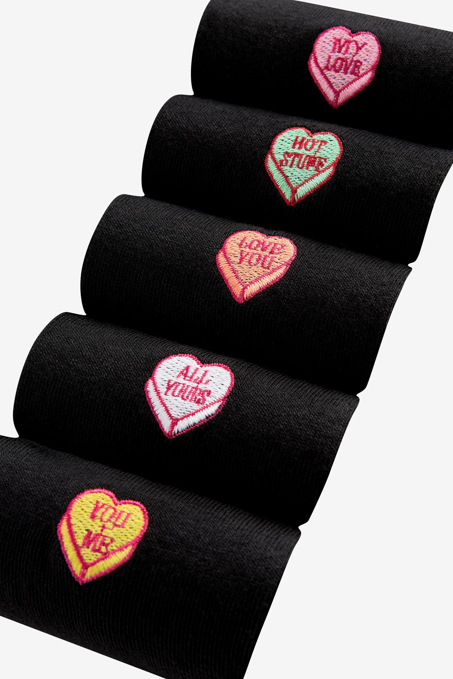 Next Kurzsocken Socken Valentine's Day Stickerei mit (5-Paar) Black