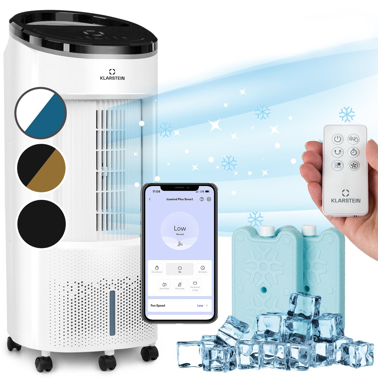 Klarstein Ventilatorkombigerät IceWind & mobil Plus Luftkühler, ohne Klimagerät 4-in-1 Abluftschlauch Smart Eis mit Wasserkühlung