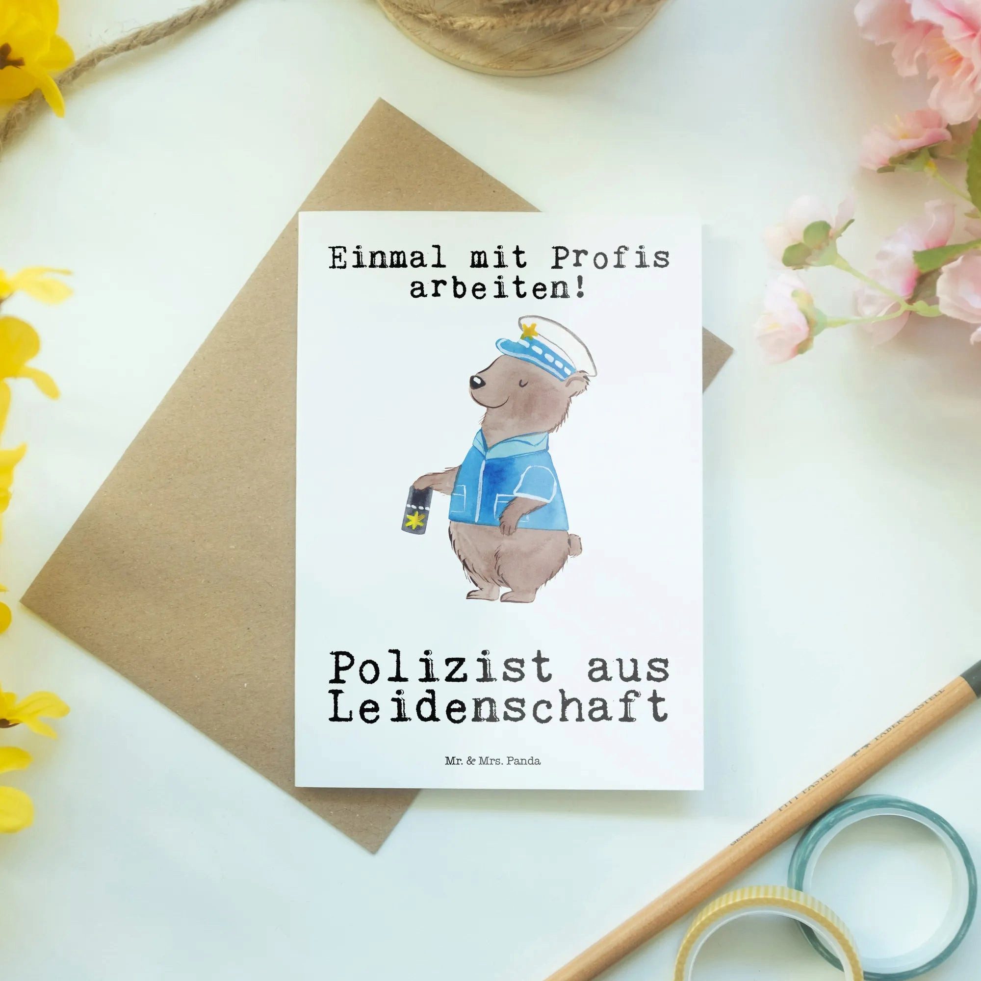 Thumbnail - Mr. & Mrs. Panda Grußkarte Polizist Leidenschaft - Weiß - Geschenk, Rente, Beruf, Cop, Mitarbeit, Einzigartiges Design