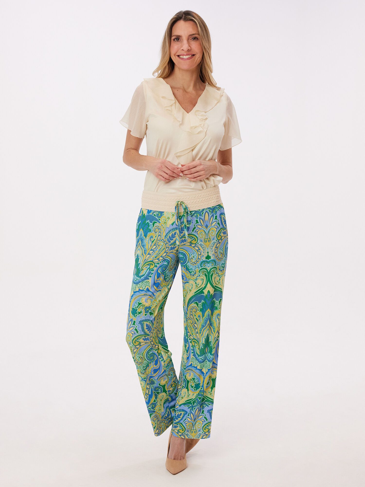 MONACO blue Schlupfhose Palazzohose Weit mit Paisleyprint