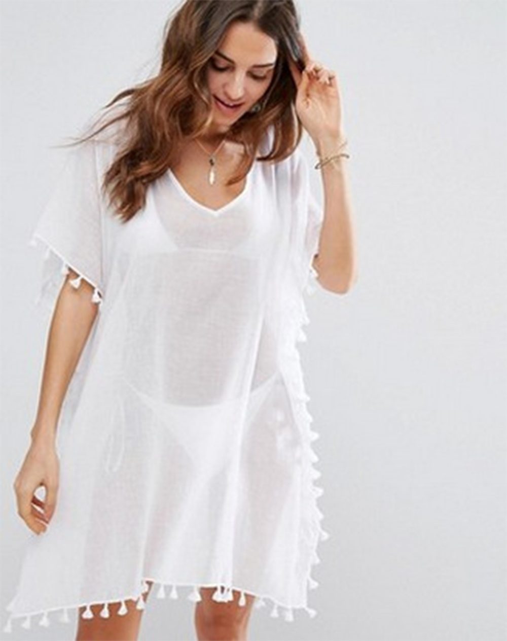 Zaewry Strandkleid Eleganter Strand-Überwurf, Damen Bikini-Überwurf mit Quasten Damen Strand,Strandbekleidung,für Urlaub, Strand) Pool, Party
