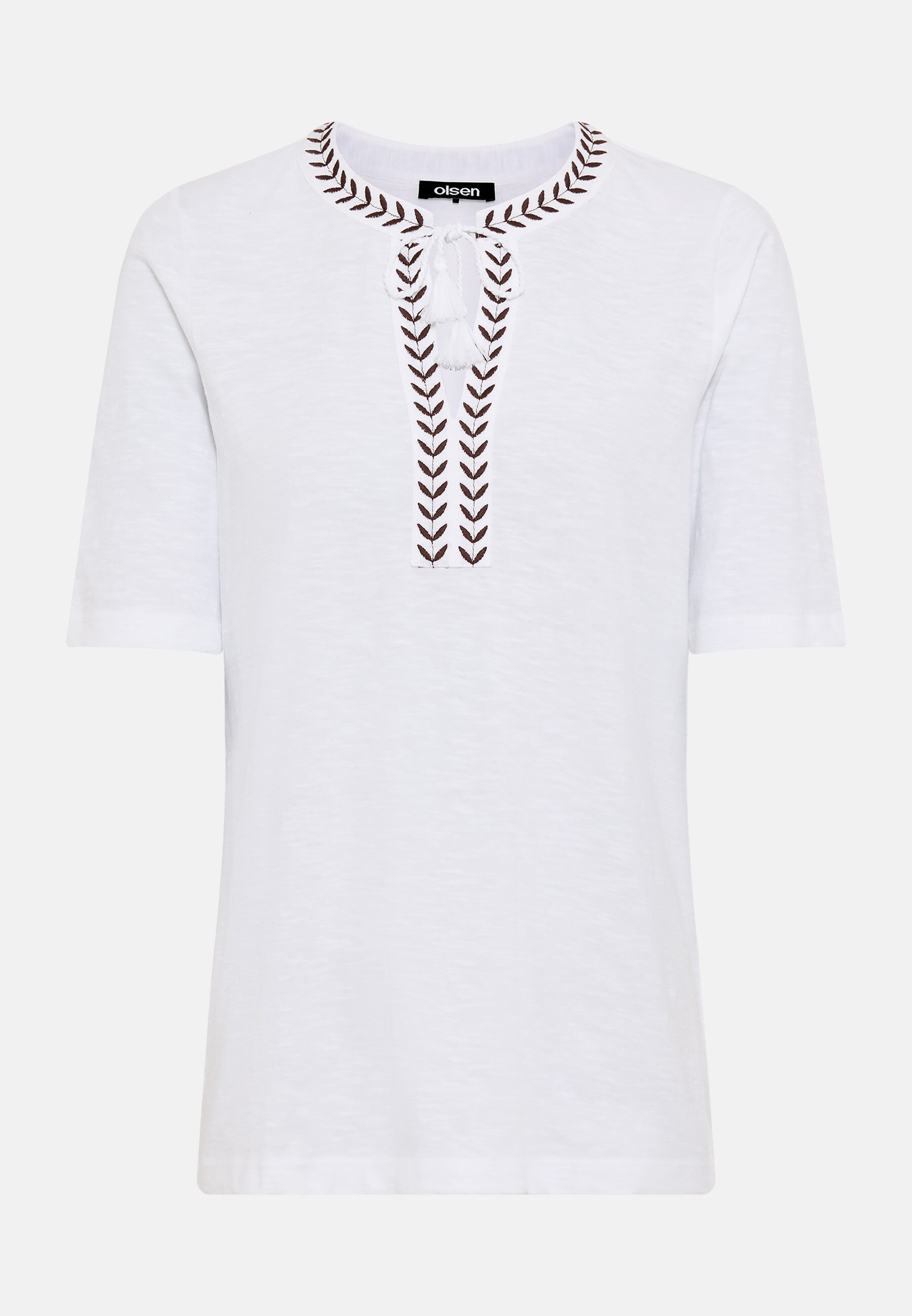 Tunikashirt Shirt mit Tunikaausschnitt und Stickerei