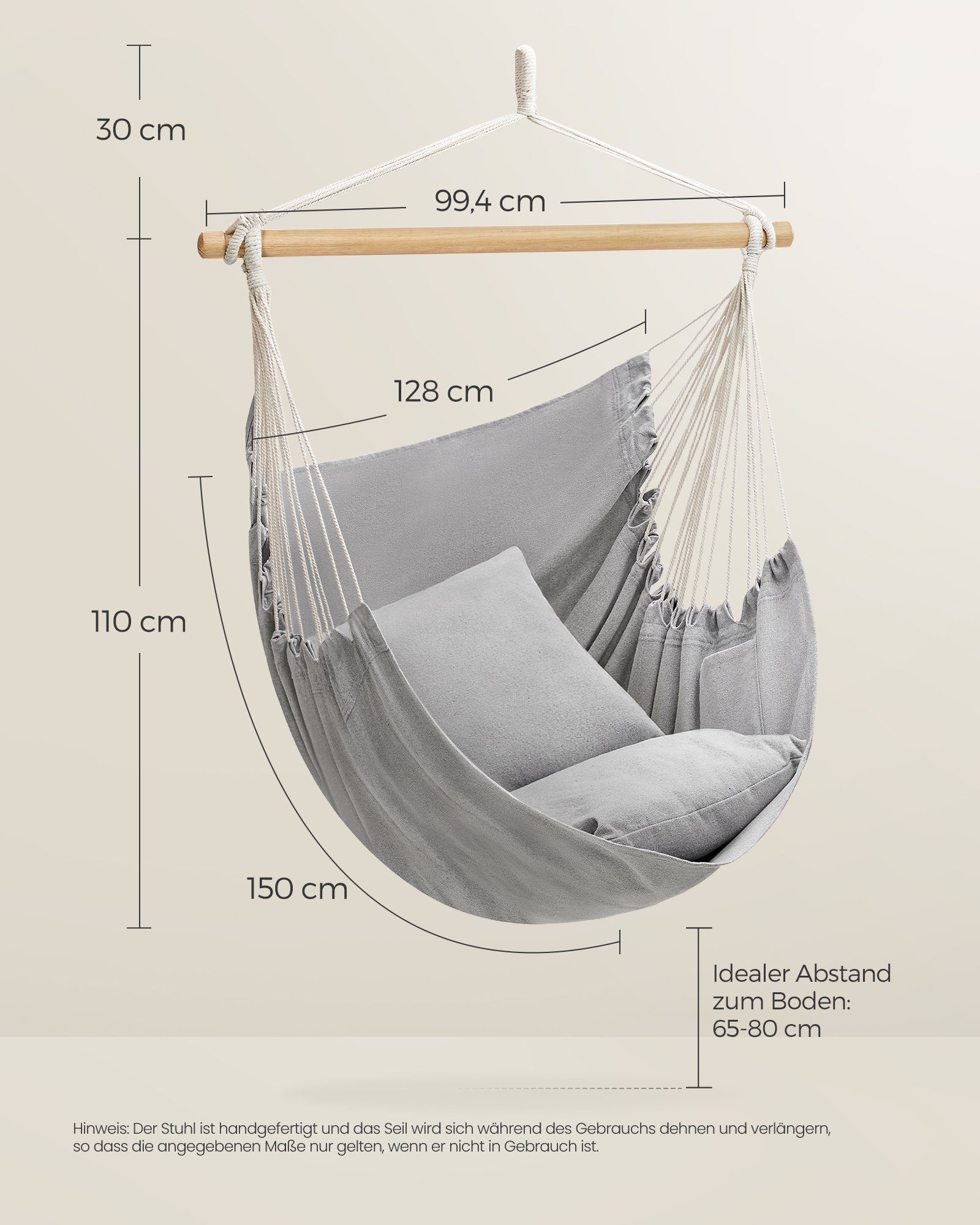 SONGMICS Hängesessel, Hängestuhl mit 2 Kissen, Metallkette, bis 150 kg belastbar
