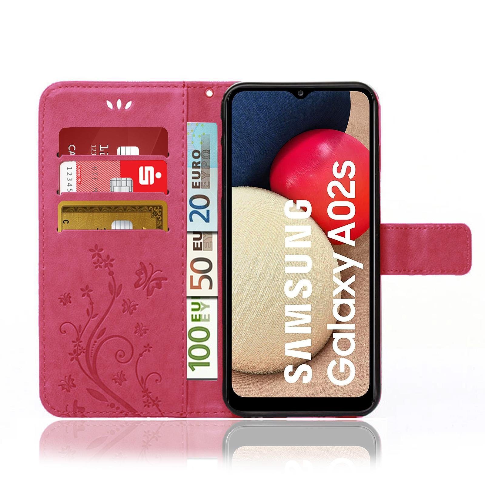 Numerva Handyhülle Bookstyle Flower Handytasche Schutzhülle für Samsung Galaxy A02s, Klapphülle Flip Cover mit Blumenmuster