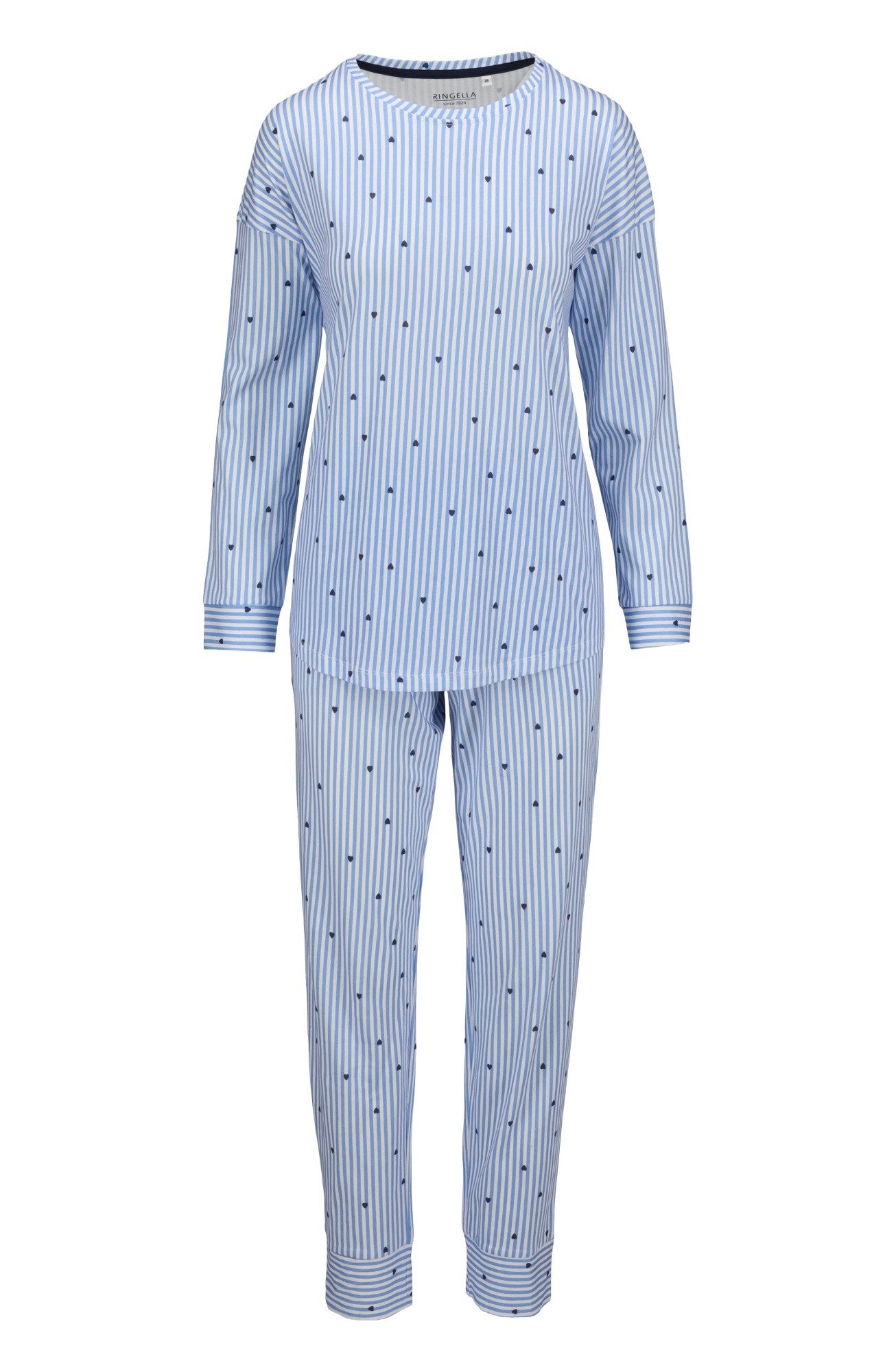 Ringella Pyjama Langarm mit Streifendessin und kleinen Herzen (2 tlg) Reine Baumwolle in Single Jersey-Qualität