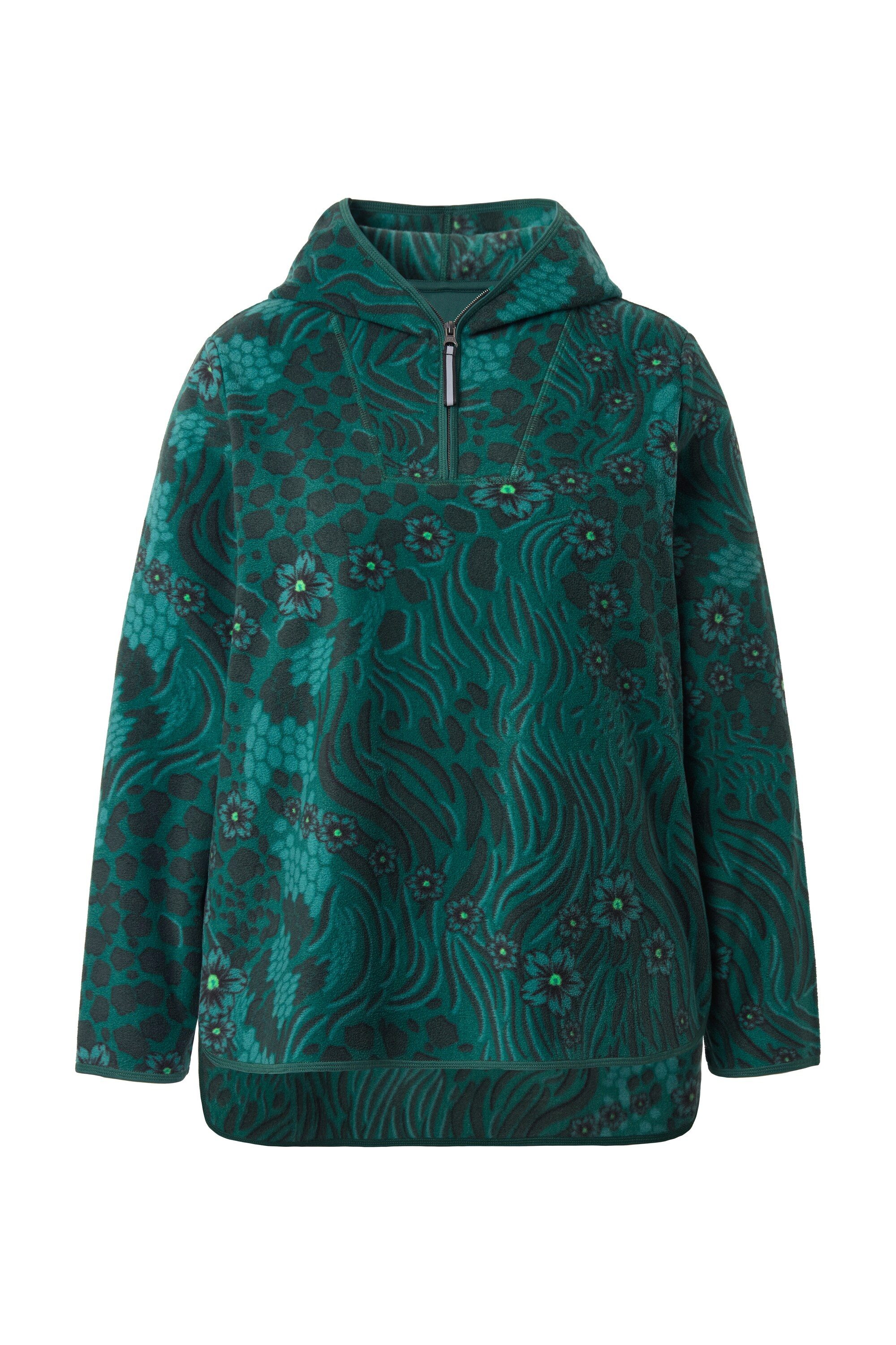 Ulla Popken Sweatshirt Fleece-Hoodie kurz Blüten-/Leomuster Kapuze günstig online kaufen