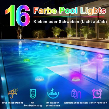 DOPWii Pool-Lampe LED-Tauchleuchte, schwimmende Poolbeleuchtung, wiederaufladbar, 16 Farben RGB, IP68 wasserdicht, mit Fernbedienung, Timer