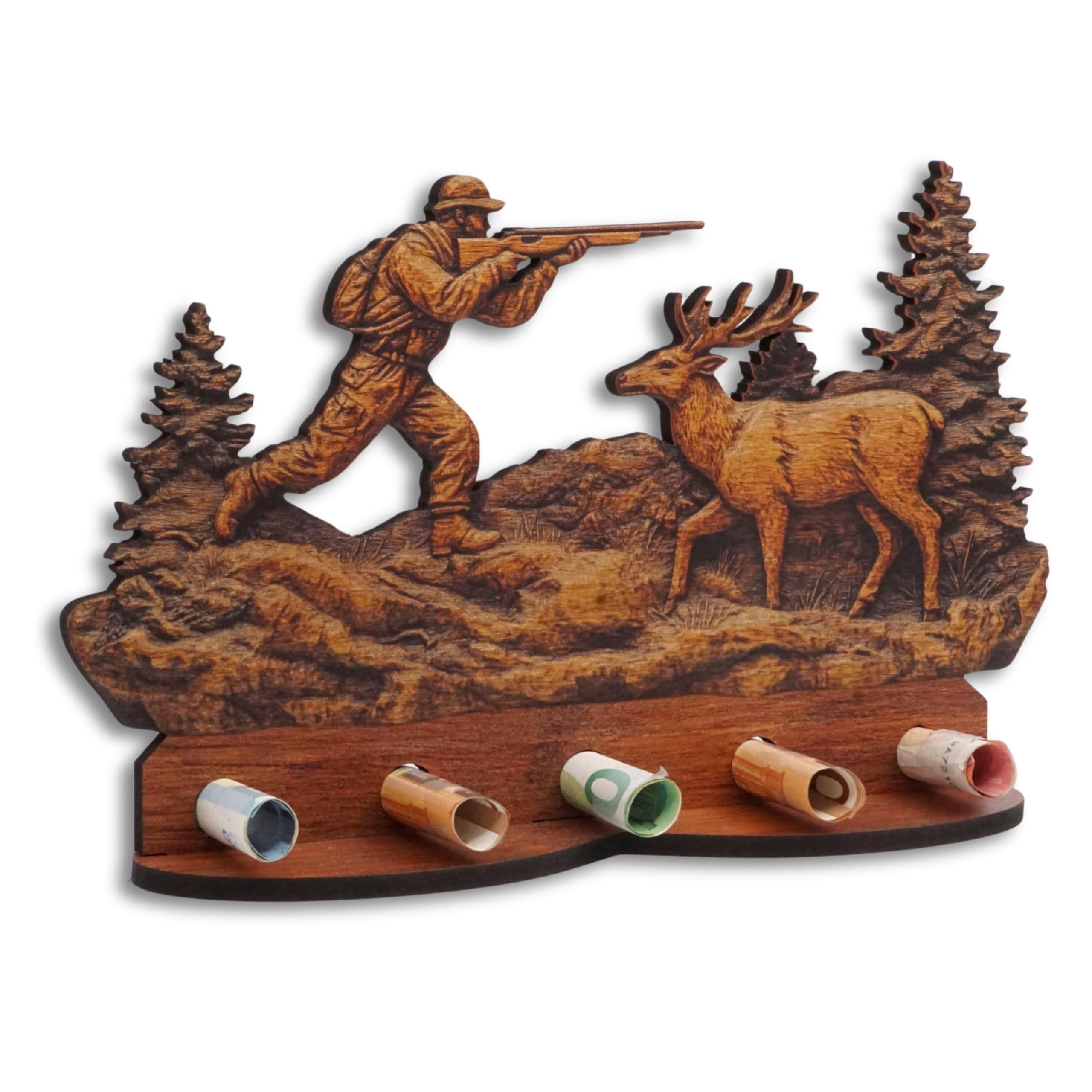DARO Design Dekoobjekt Geldgeschenk Motiv Holzoptik mit Ständer Geschenkverpackung (Dekoration, Jagd – Geldscheinhalter), 28 cm breit, 6 mm HDF
