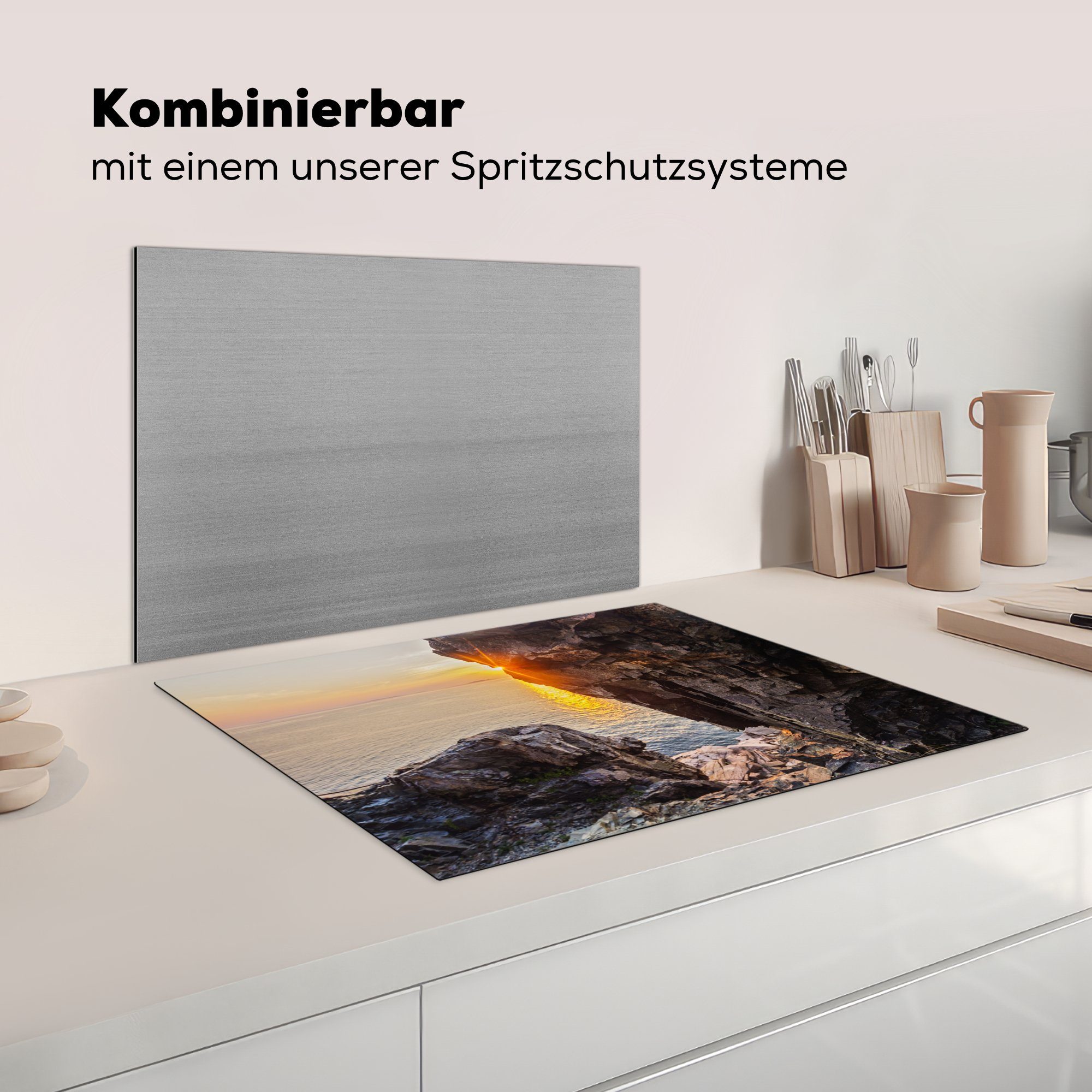 Felsen, Vinyl, zwischen 70x52 nutzbar, MuchoWow Herdblende-/Abdeckplatte cm, (1 Arbeitsfläche tlg), den Sonnenaufgang Mobile Ceranfeldabdeckung