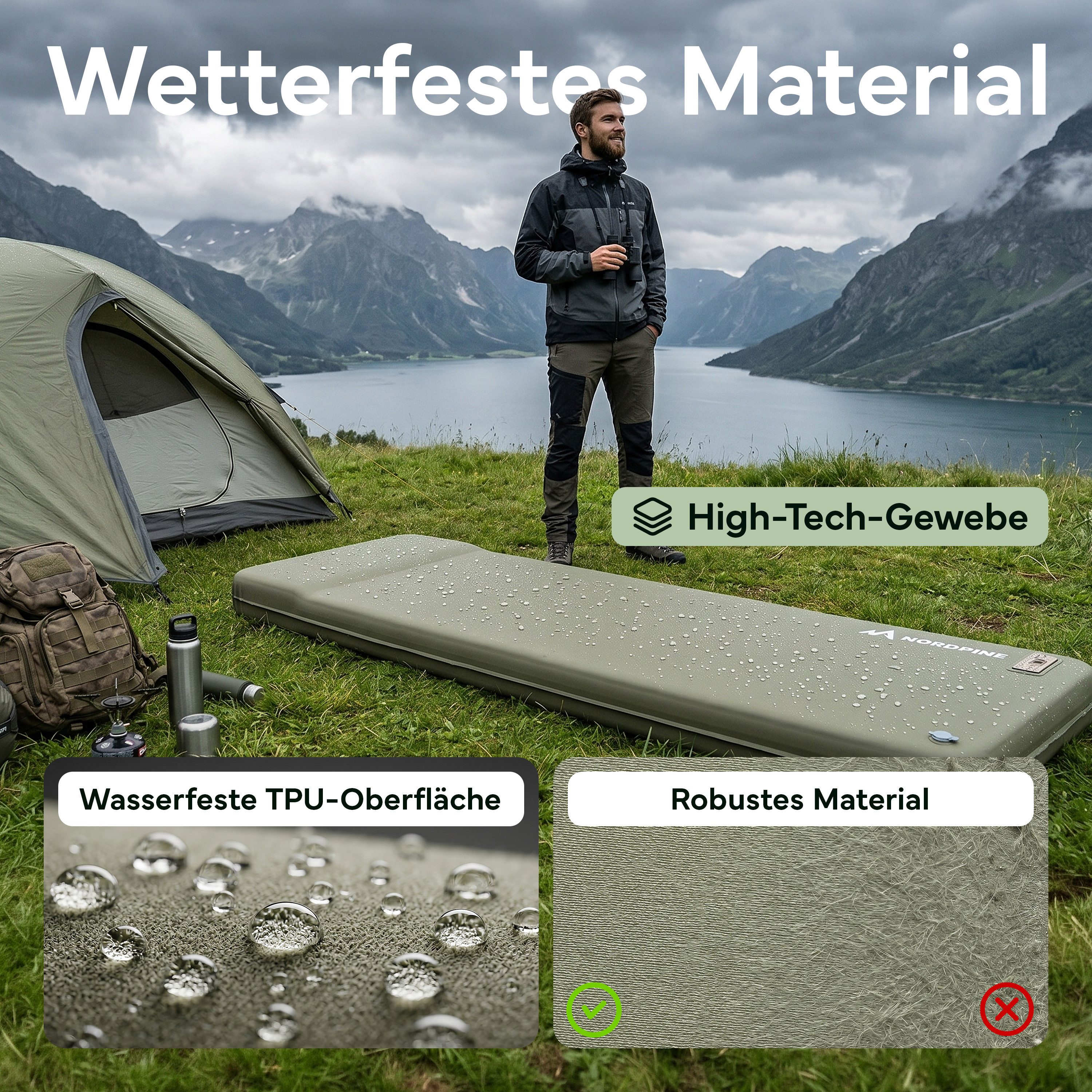 NEOLYMP Isomatte Selbstaufblasend aus Memory-Schaum 8cm inkl. Elektrische Luftpumpe, Selbstaufblasbare Camping Luftmatratze & Schlafmatte für Outdoor