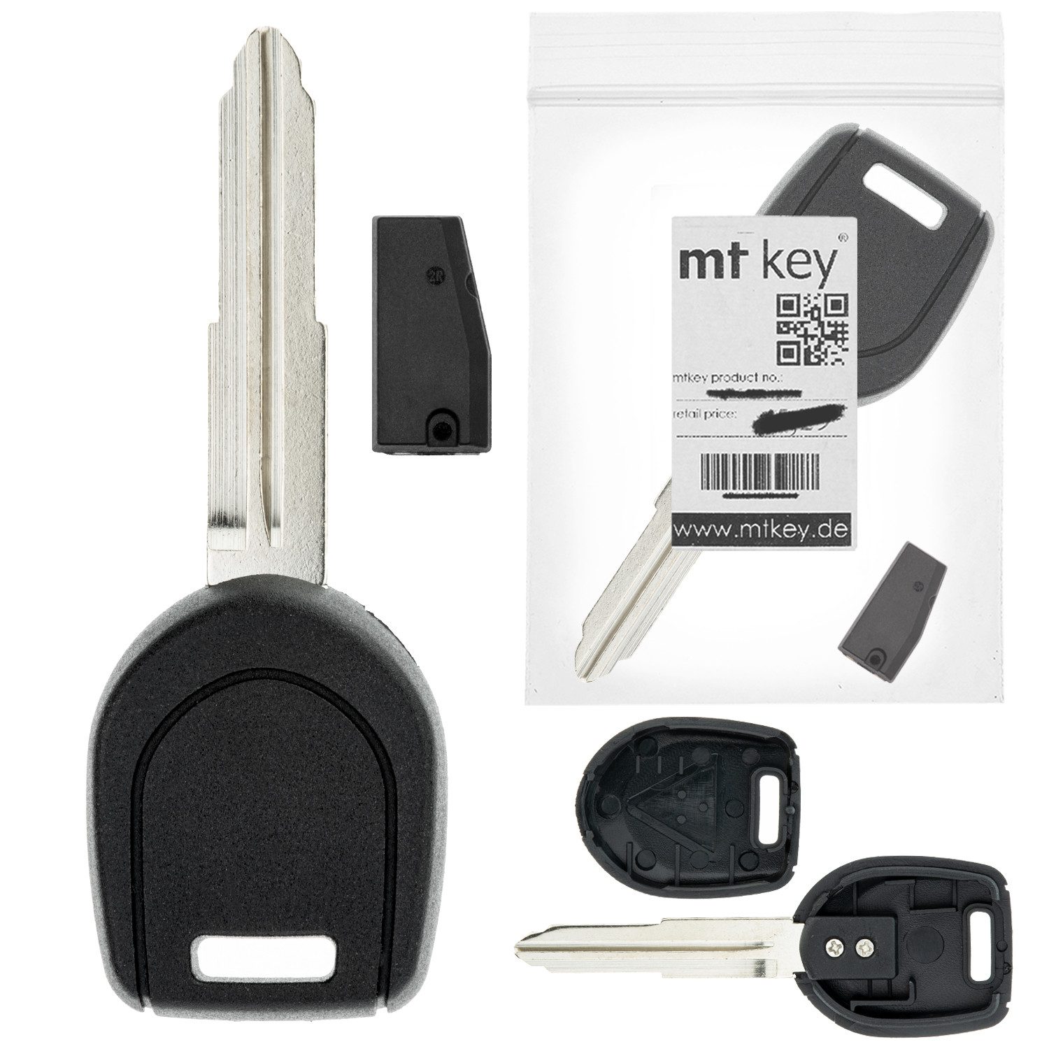 mt-key Schlüsseltasche Auto Zünd Schlüssel Rohling + ID60 80 Bit Transponder (Set), für Mitsubishi Challenger (99-02); Diamante (00-02); L200 III K50/...