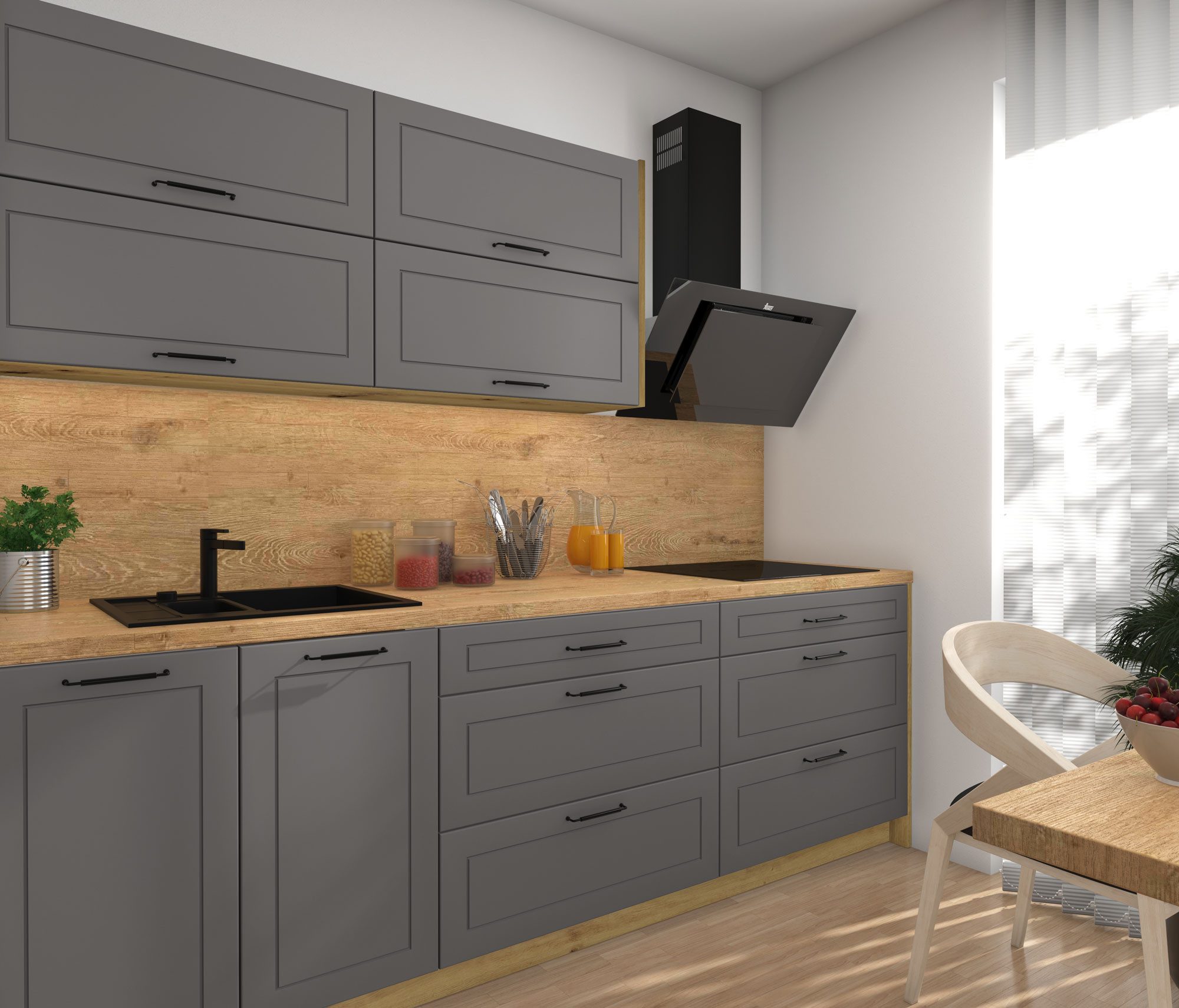 Feldmann-Wohnen Küchenzeile Kvantum, (Klappen mit Gasdruckdämpfer, Schubladensystem HETTICH InnoTech), 250cm, 7-teilig, Eiche Artisan / Dust Grey Matt - HETTICH InnoTech