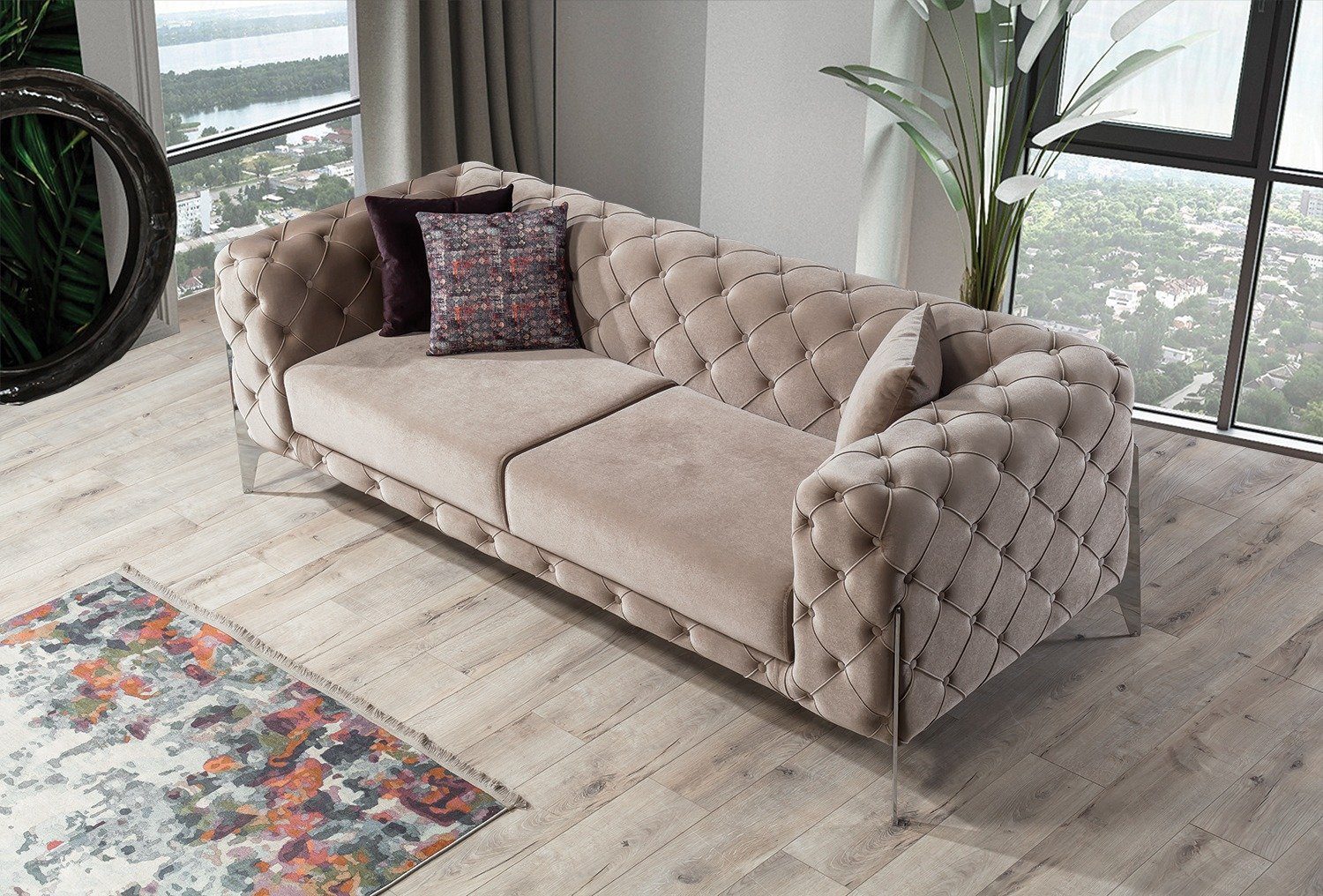Möbel Luxus-Microfaser 3-Sitzer, Made Quality Bari, Turkey, 1 Polyester) Stk. in (100% Sofa Taupe Villa