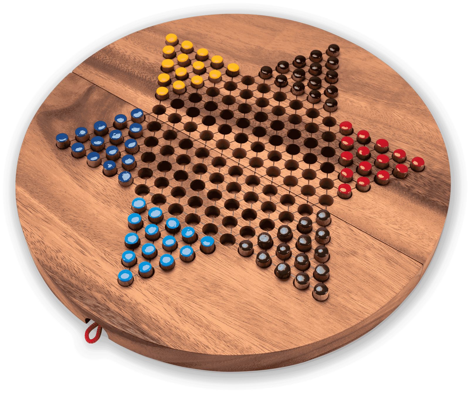 LOGOPLAY Spiel Halma Gr. XL rund + klappbar, Gesellschaftsspiel, Halma XL rund Stern-Halma / Chinese Checkers aus edlem Samena-Holz