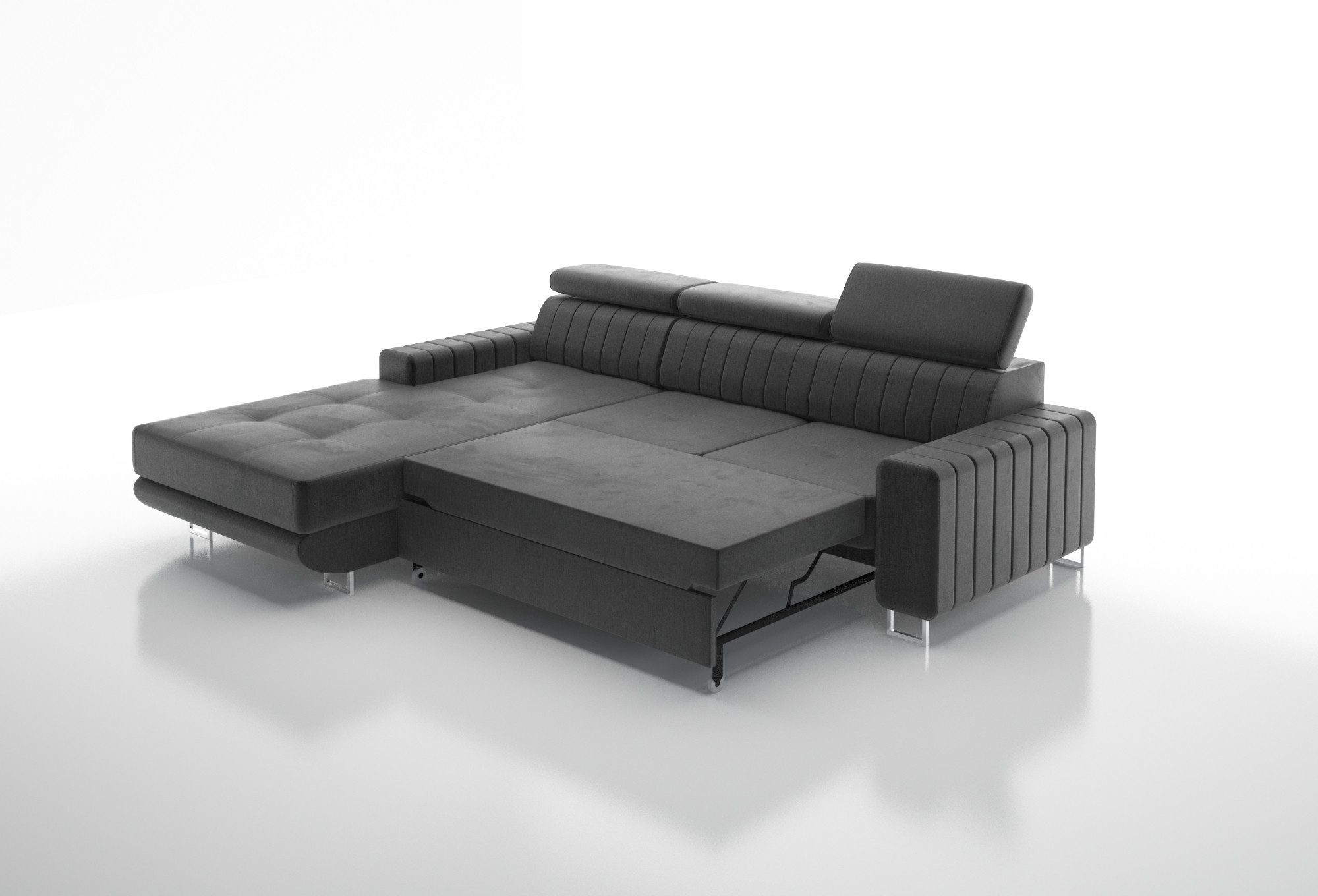thematys Ecksofa Ecksofa mit Schlaffunktion und Bettkasten, L-Form, Samt, - mit verstellbaren Kopfstützen, – L-Form 250×183 cm – Schlafsofa mit Auszug, – L-Form 250×183 cm – Schlafsofa mit Auszug