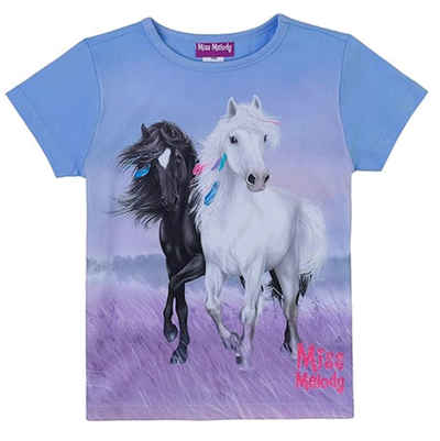 Miss Melody T-Shirt Miss Melody T-Shirt schwarz weißes Pferdeduo serenity blau (1-tlg)