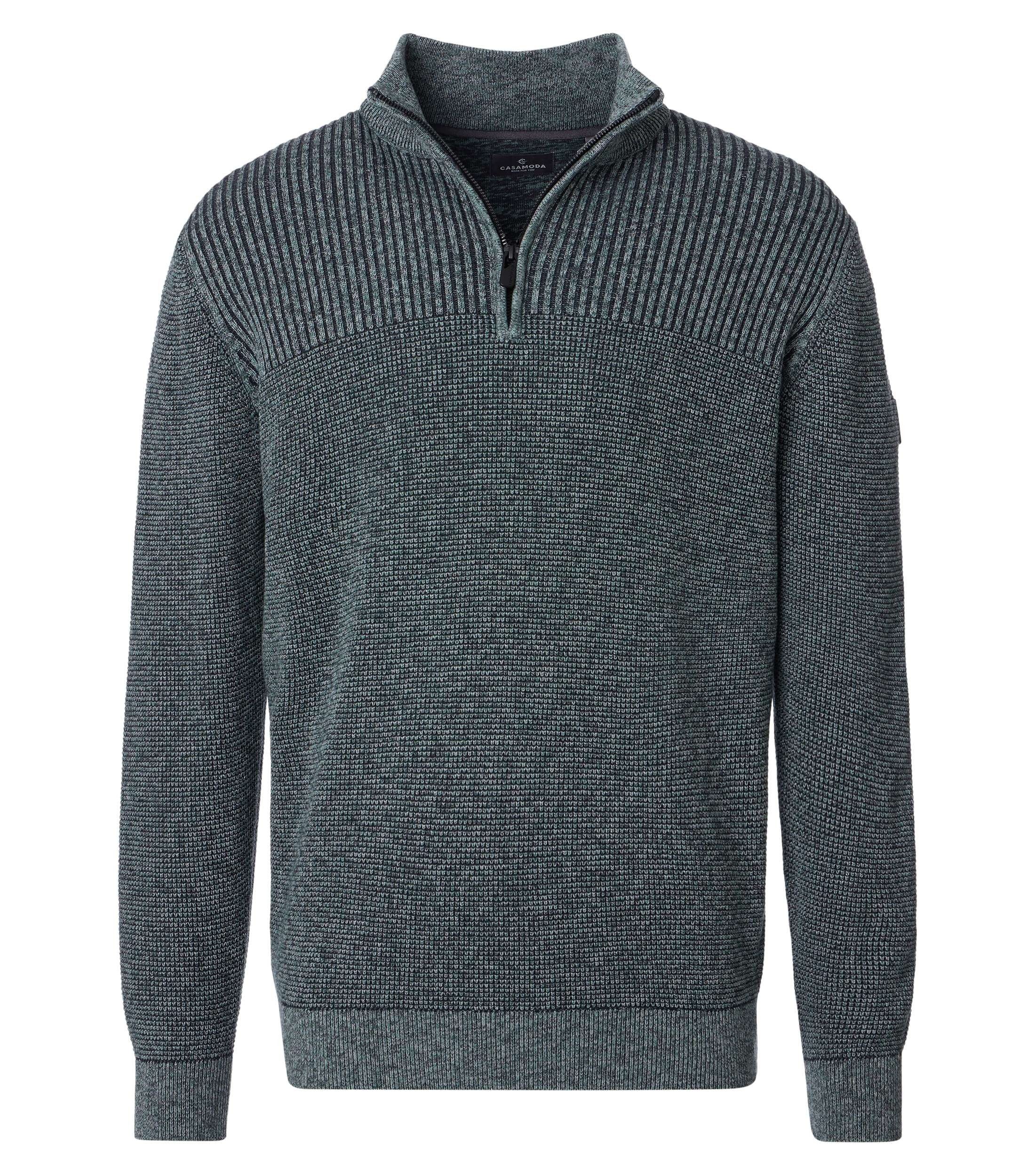 CASAMODA Troyer CASAMODA Herren Strick-Troyer Zipper Regular Baumwolle Grün