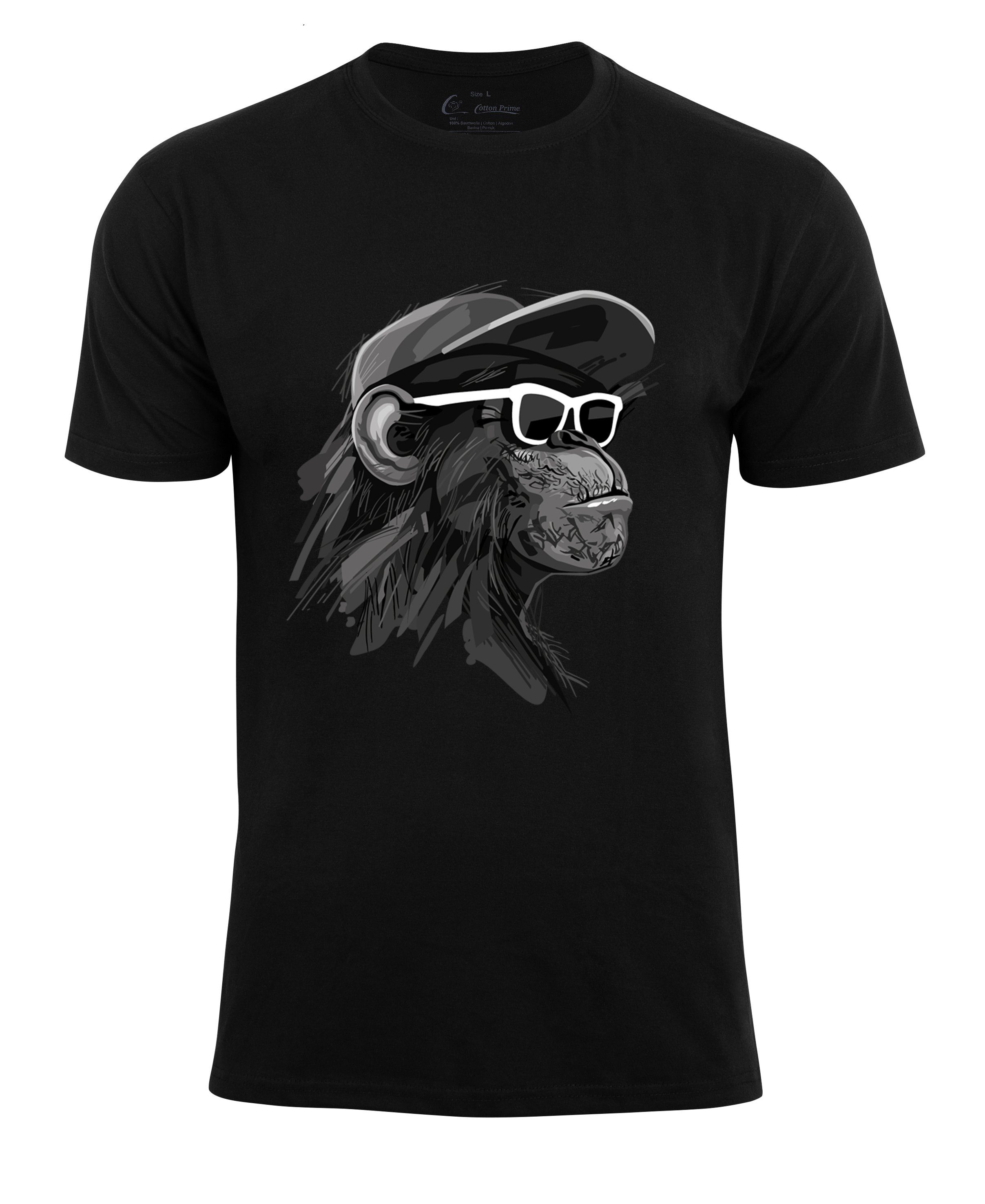 Cotton Prime® T-Shirt mit Affenmotiv - Cool Monkey mit Brille schwarz