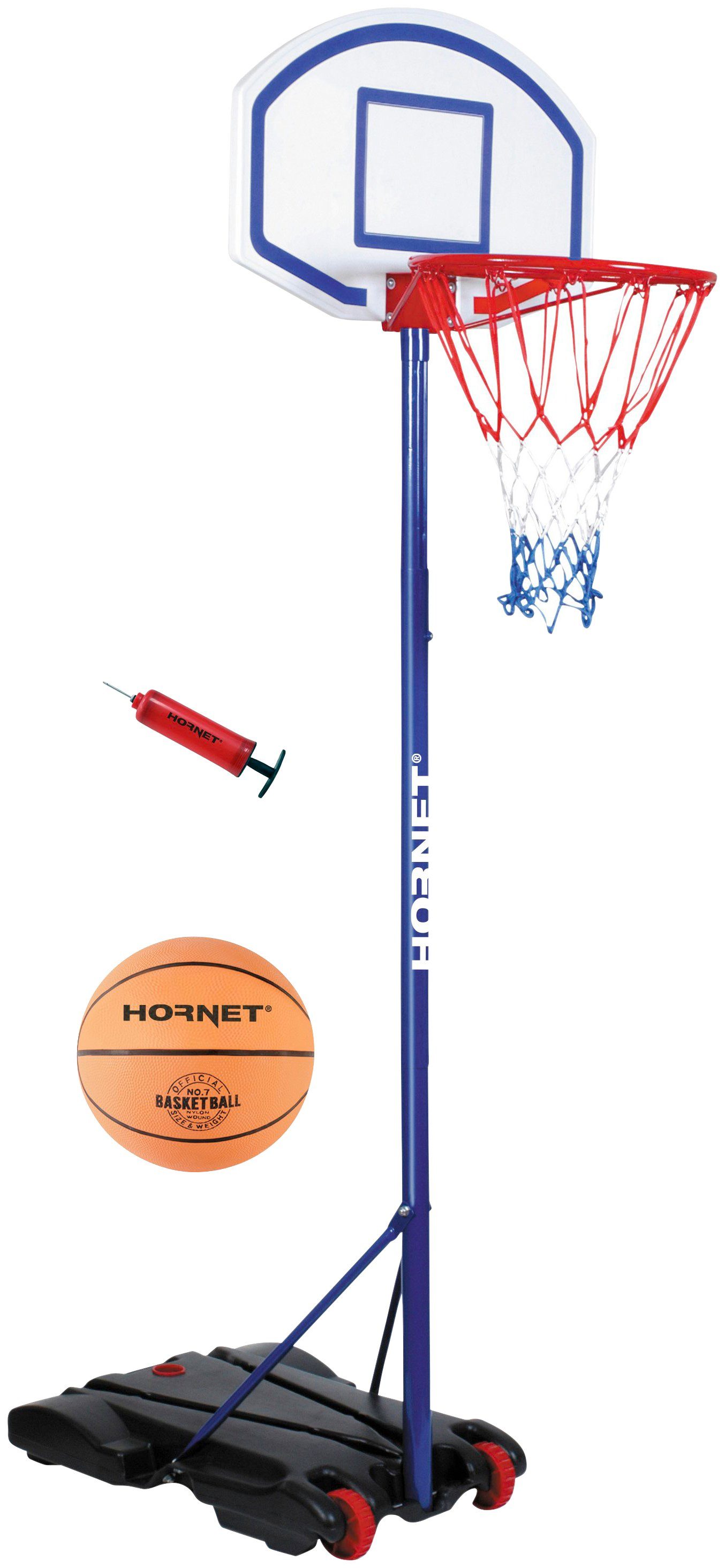mit cm Hornet Basketballständer mobil, und Pumpe), 205 205 Basketballständer Hudora Hornet 3-St., Ball (Set, bis höhenverstellbar by