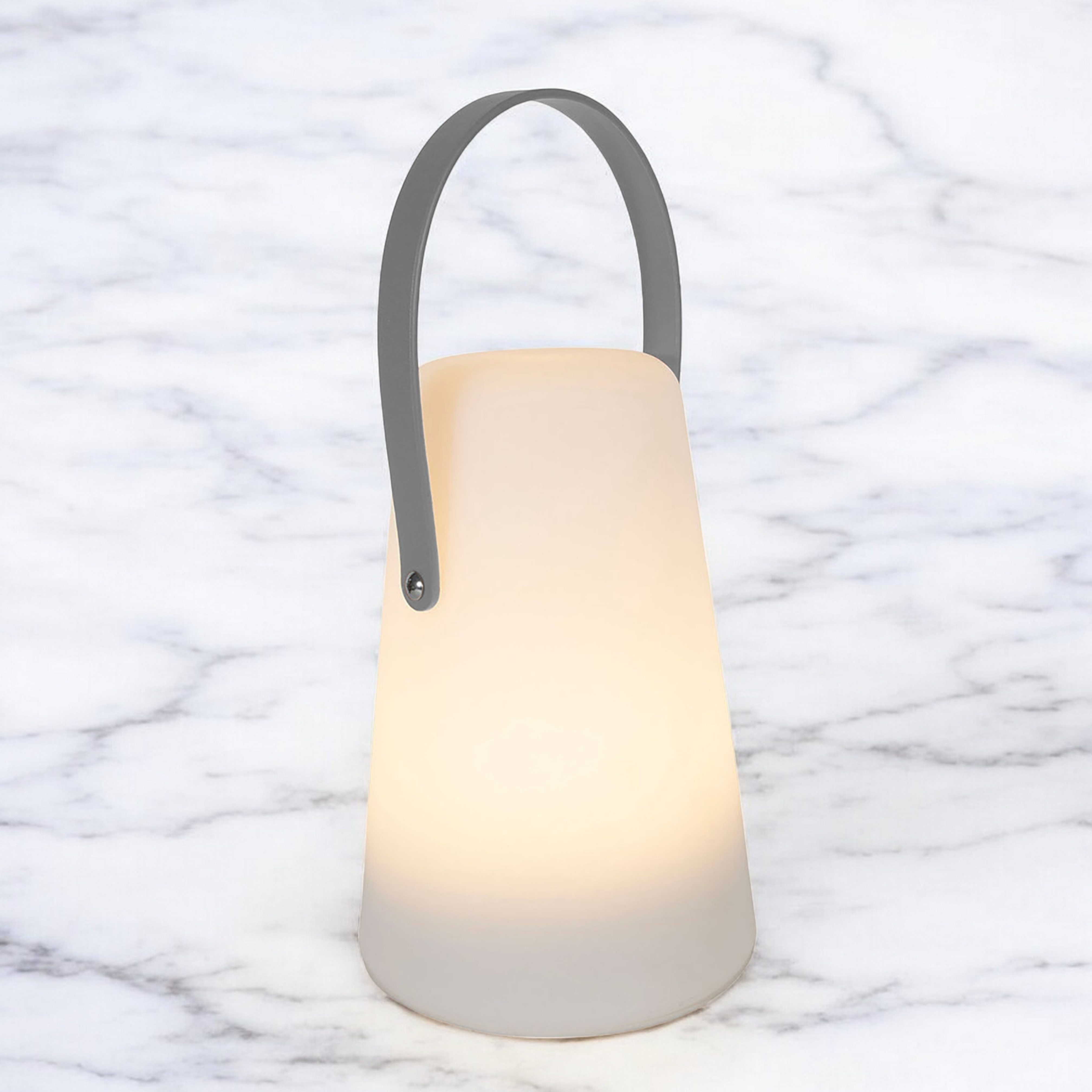 Spetebo Außen-Tischleuchte LED Tischlampe mit Lederband konisch rund, mit Timer, LED fest integriert, warm weiß, Gartenlampe