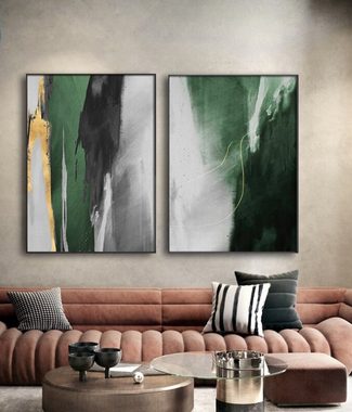 TPFLiving Kunstdruck (OHNE RAHMEN) Poster - Leinwand - Wandbild, Nordic Art - Abstraktes Motiv - Bilder Wohnzimmer (2 Motive in 8 verschiedenen Größen zur Auswahl), Farben: Grün, Grau, Gold und Schwarz Größe: 50x70cm