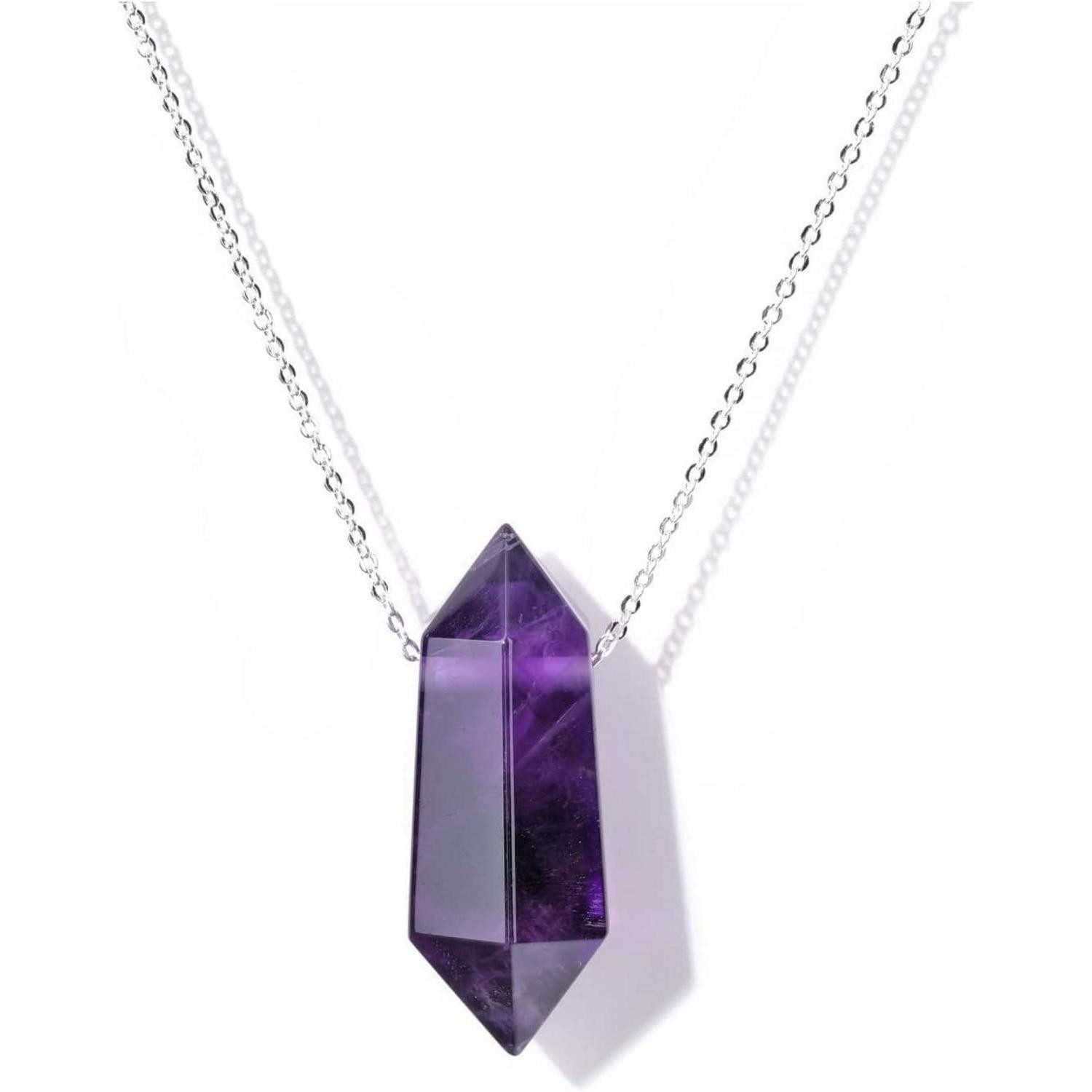 Kette mit Anhänger Amethyst Edelstein Healing Halskette mit Hexagon Anhänger