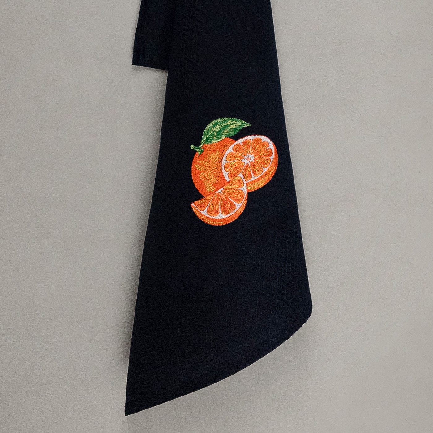 Vista Portuguese Geschirrtuch Orange mit exklusiver Stickerei, 100 % Baumwolle, schwarz