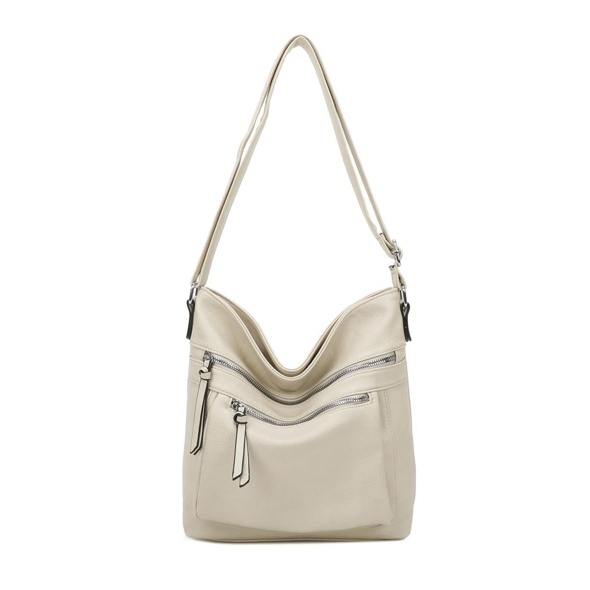 ITALYSHOP24 Schultertasche Damen Tasche XL Shopper Crossbody Umhängetasche Cross Over Hobo Bag, Henkeltasche, viele Fächer, langes Schultergurt, Reise, Urlaub, Sport