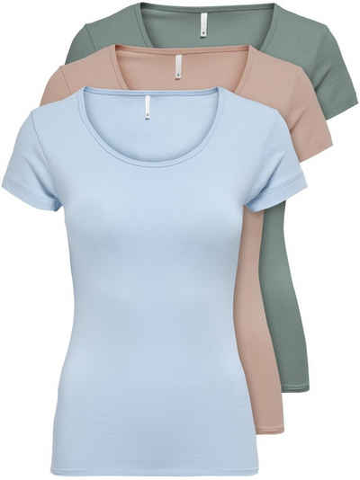 ONLY T-Shirt ONLLIVE LOVE NEW (3-tlg., 3er Pack) Figur betont, elastische Baumwollqualität