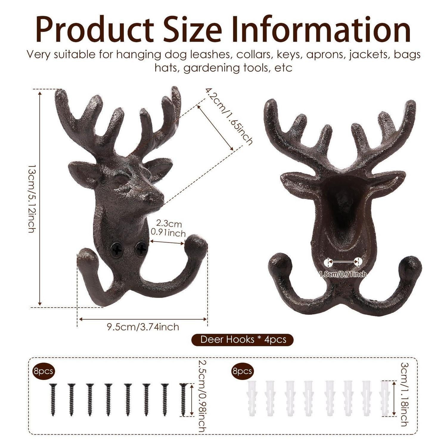 LuxusKollektion Wandhaken Wandhaken Metall Tierform Hirsch 4er Set Dunkelgrau, (4-St)