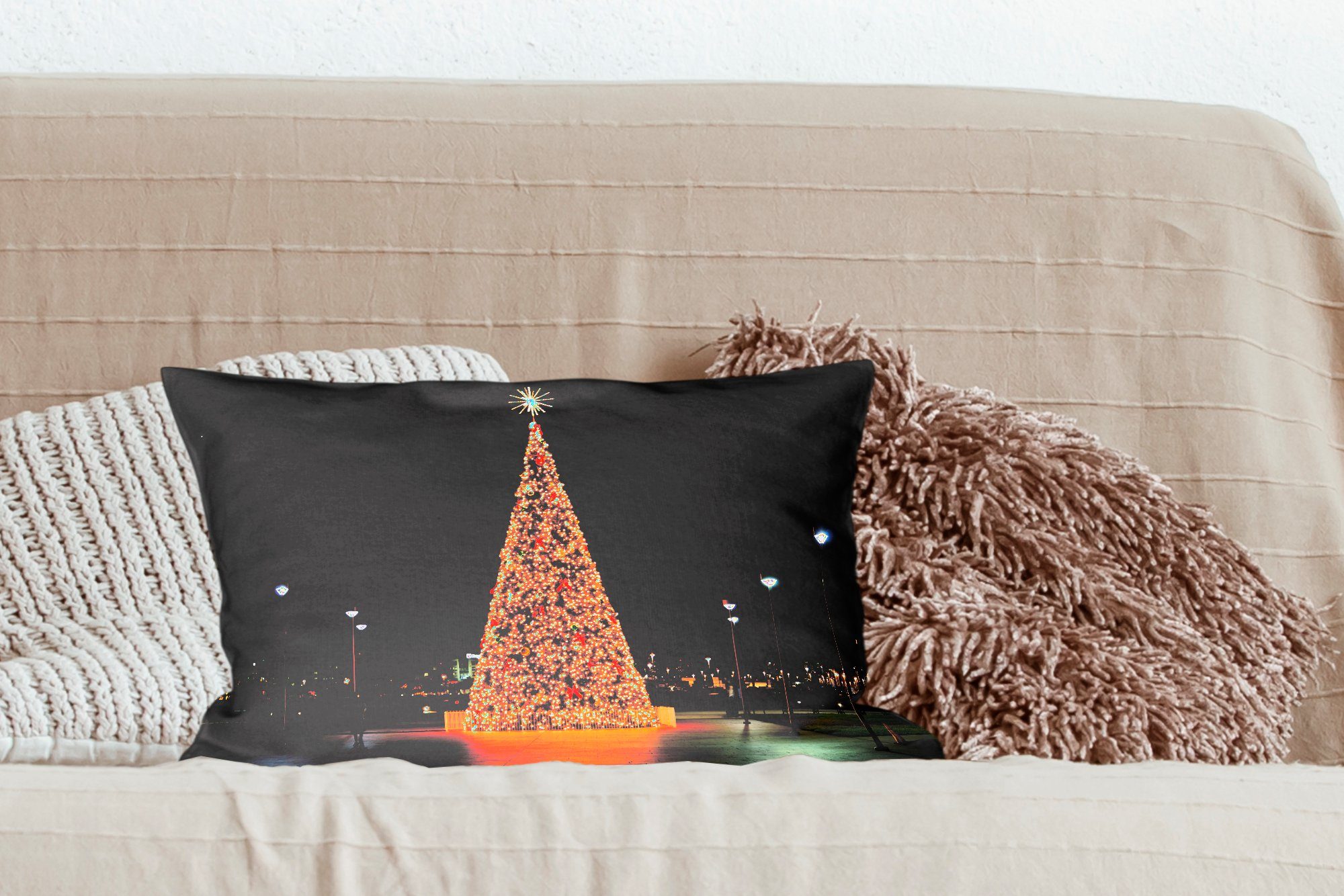 mit Dekokissen Vereinigten Schlafzimmer Dekoration, riesiger Zierkissen, den Dekokissen MuchoWow Ein Staaten, Wohzimmer Weihnachtsbaum in Füllung,