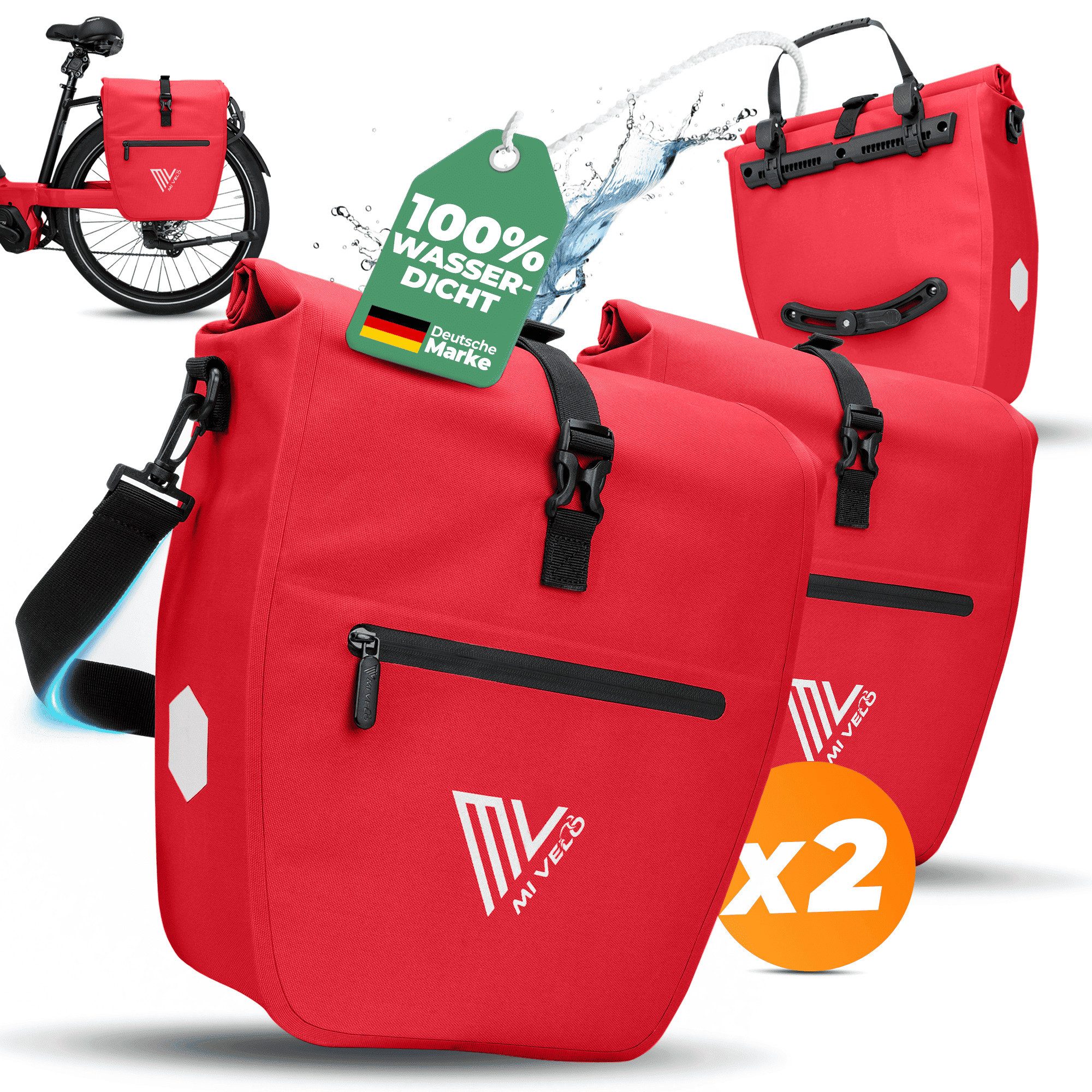MIVELO Fahrradtasche Gepäckträgertasche wasserdicht inkl. Gurt für Umhängetasche