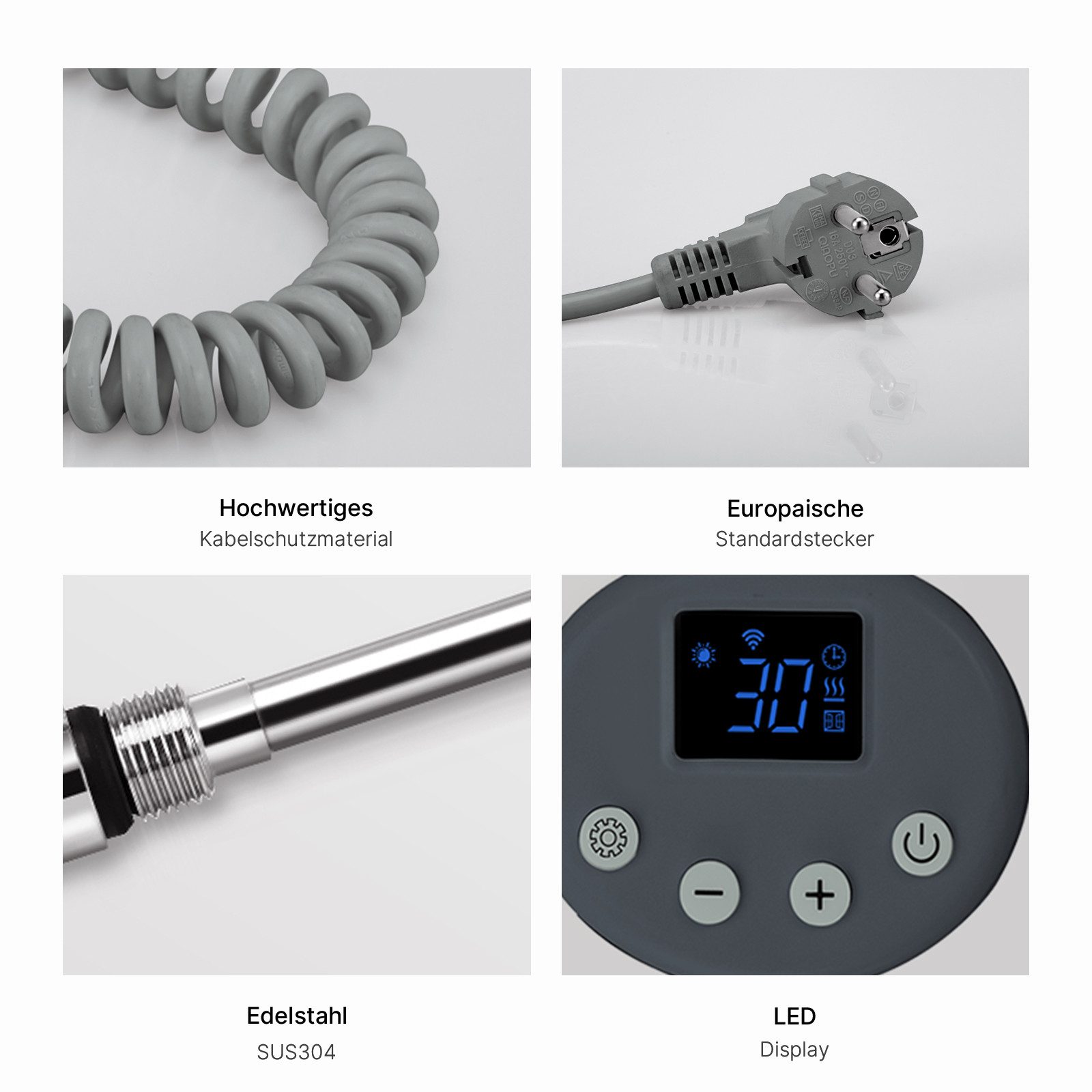 Heilmetz Heizstab mit Thermostat WLAN App-Steuerung 300 W für Badheizkörper, Anthrazit, G1/2-Heizpatrone mit App-Steuerung und Wochenprogramm – Bild 5 von 5