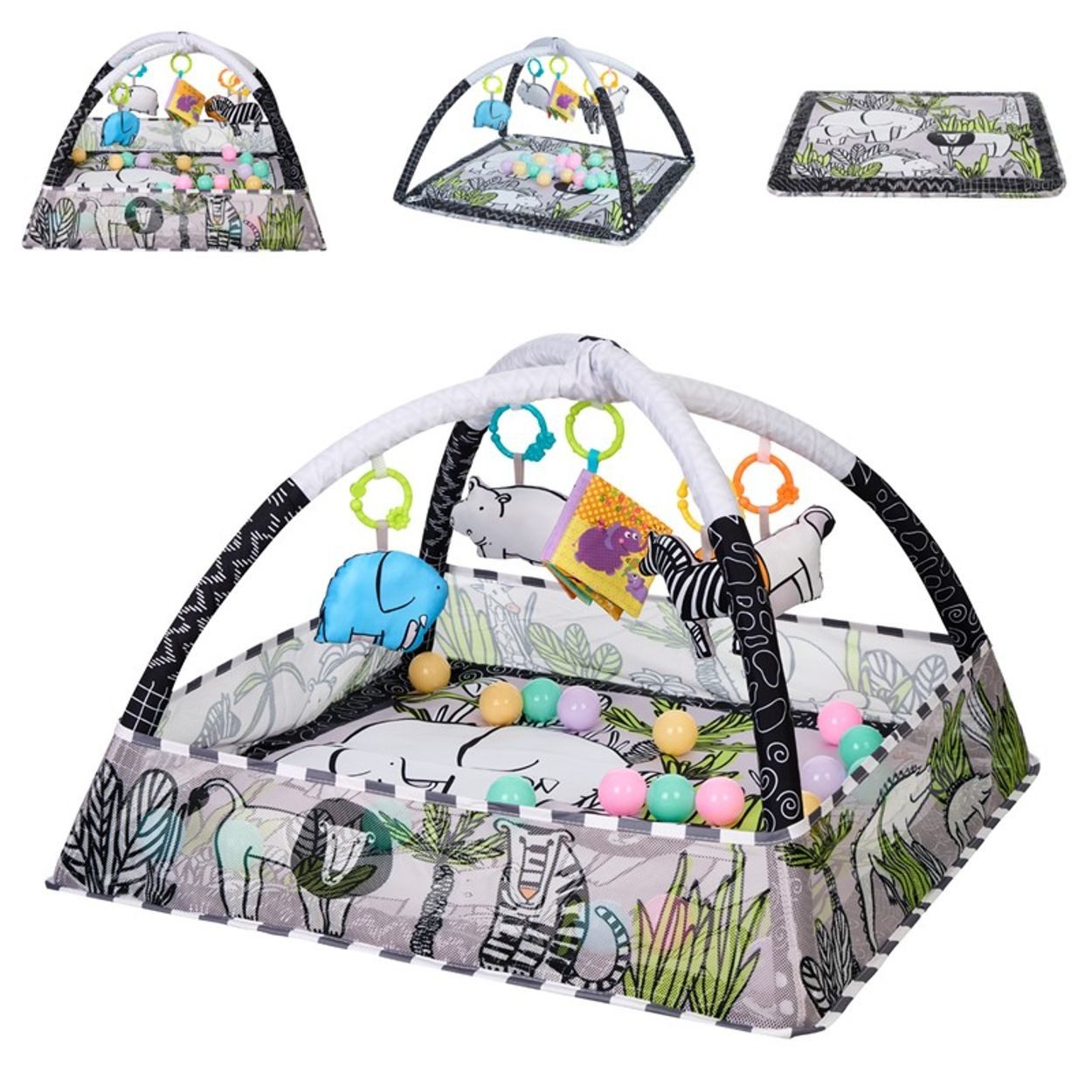 Kikkaboo Spielbogen Spielbogen Krabbeldecke 2 in 1, Greiflinge, 18 Spielbälle, Bällebad