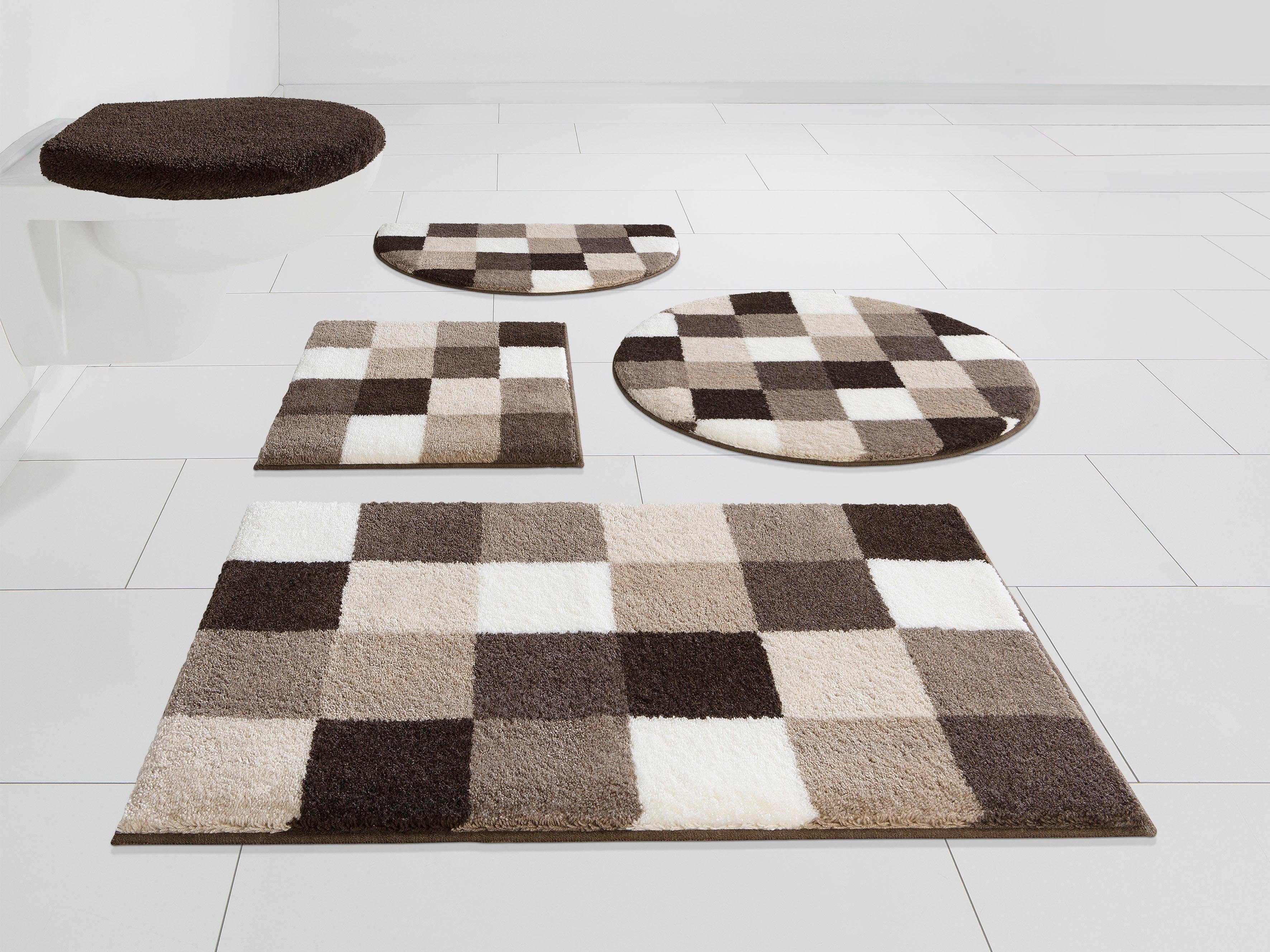 Grund Badematte Mosaik, Badvorleger, Badezimmer Teppich, sehr weich, Höhe 20 mm, rutschhemmend beschichtet, fußbodenheizungsgeeignet, Kunstfaser, rechteckig, angenehm weich, auch als 3 teiliges Set erhältlich, Made in Europe