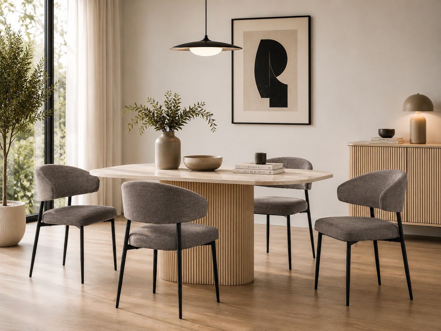 ACTONA GROUP Esszimmerstuhl Edina 2er Set, Stoff - bequem & stilvoll, mehrere Farben, moderne, Gepolstert, weicher Bezug & hoher Sitzkomfort, schwarze Stahlbeine