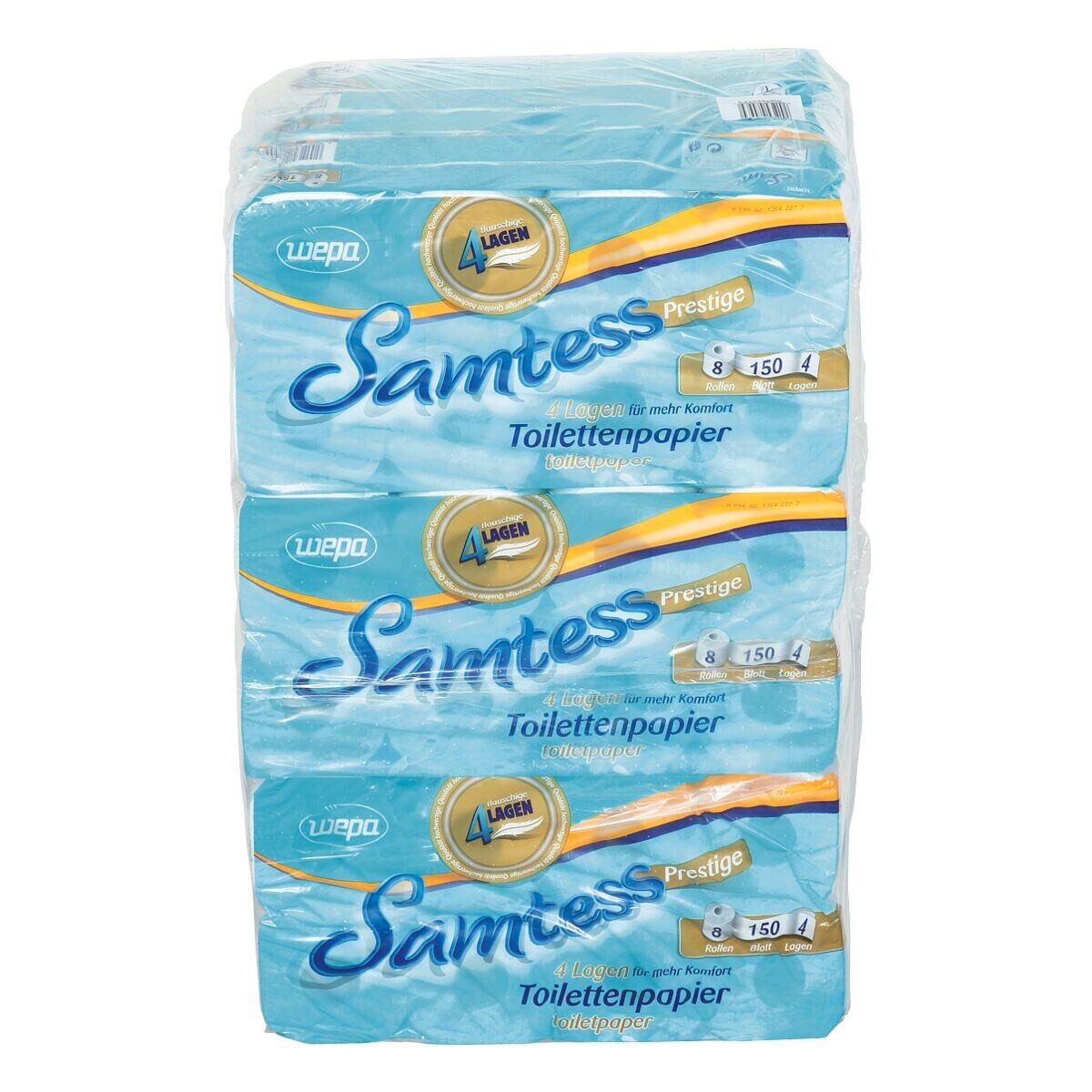 WEPAPRESTIGE Туалетная бумага Samtess Prestige (72-St), 4-lagig, saugstark/supersoft, hochweiß mit Prägung, 150 Blatt/Rolle
