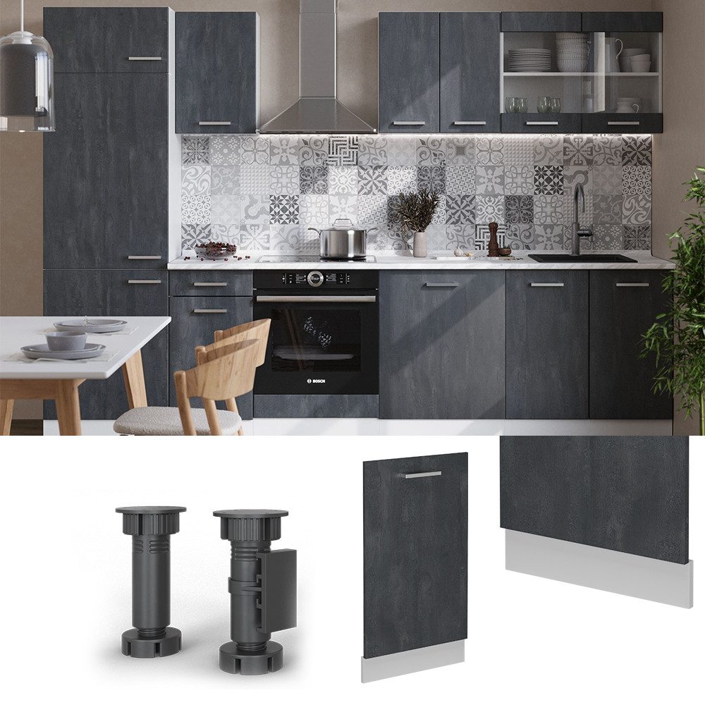 Vicco Frontblende R-Line, Schwarz Beton/Weiß, 45 cm ohne Arbeitsplatte (1 St)