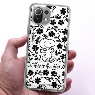 DeinDesign Handyhülle Peanuts Blumen Snoopy Snoopy Black and White This Is The Life, Xiaomi Mi 11 Lite 5G Silikon Hülle Bumper Case Handy Schutzhülle