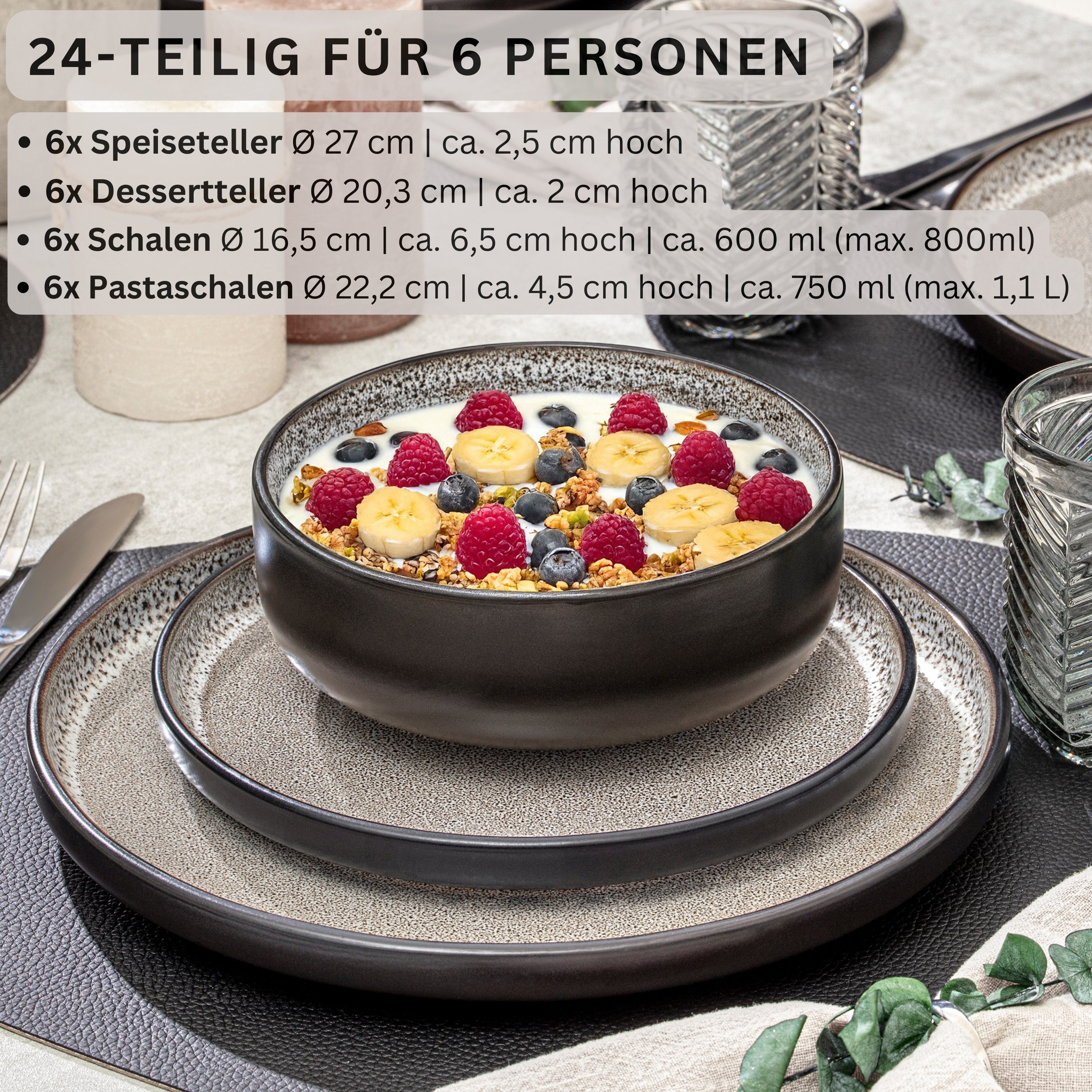 SÄNGER Tafelservice Luxor Geschirrset (24-tlg), 6 Personen, Steingut, Braun-Beige, Handmade, Erweiterbar, VALUE COLLECTION