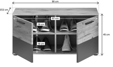 furnling Schuhbank Moskau, 90 x 51 x 37 cm in Eiche/Grau mit Softclose-Funktion, 4 Innenfächer